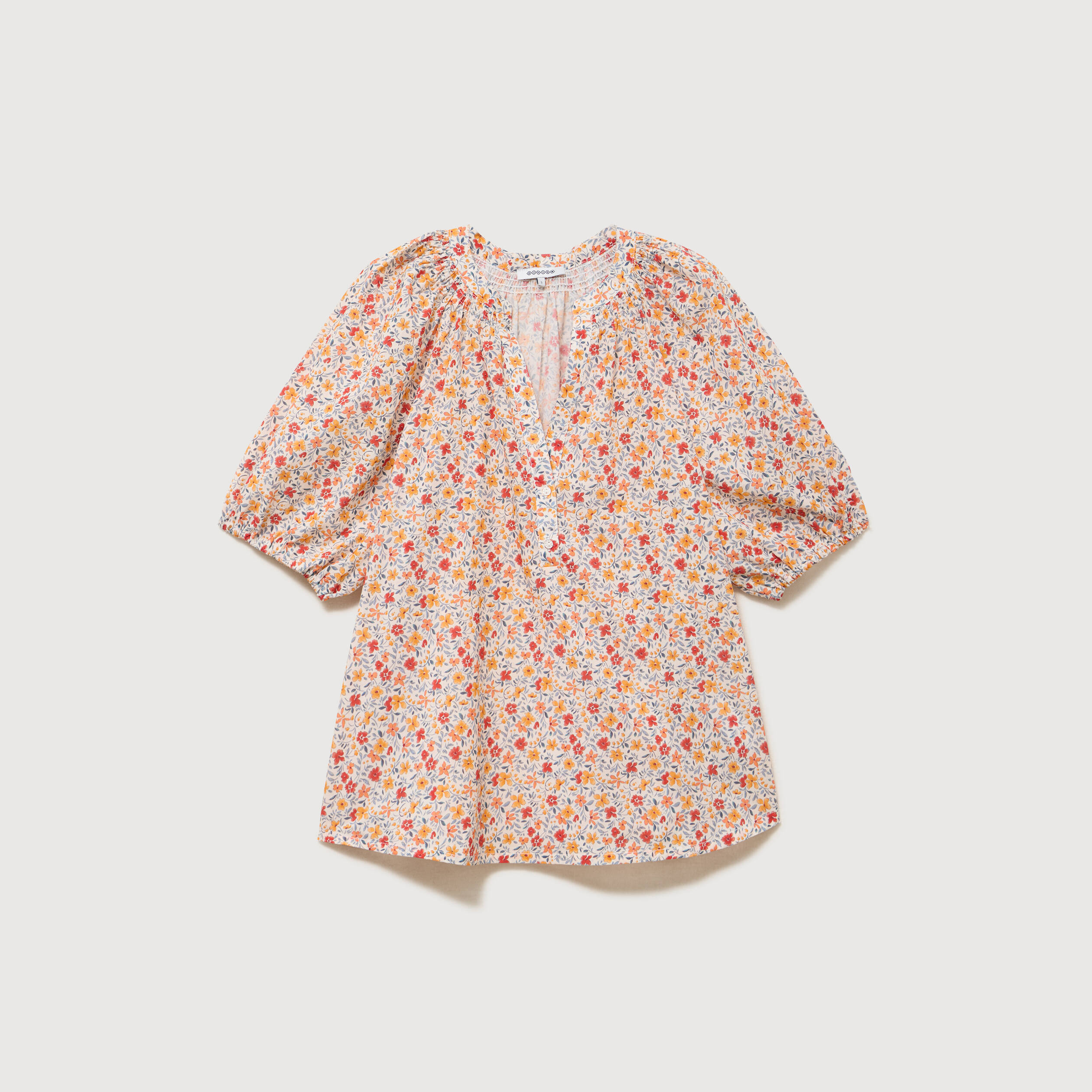 Blouse droite en coton manches courtes orange fonc&eacute; femme