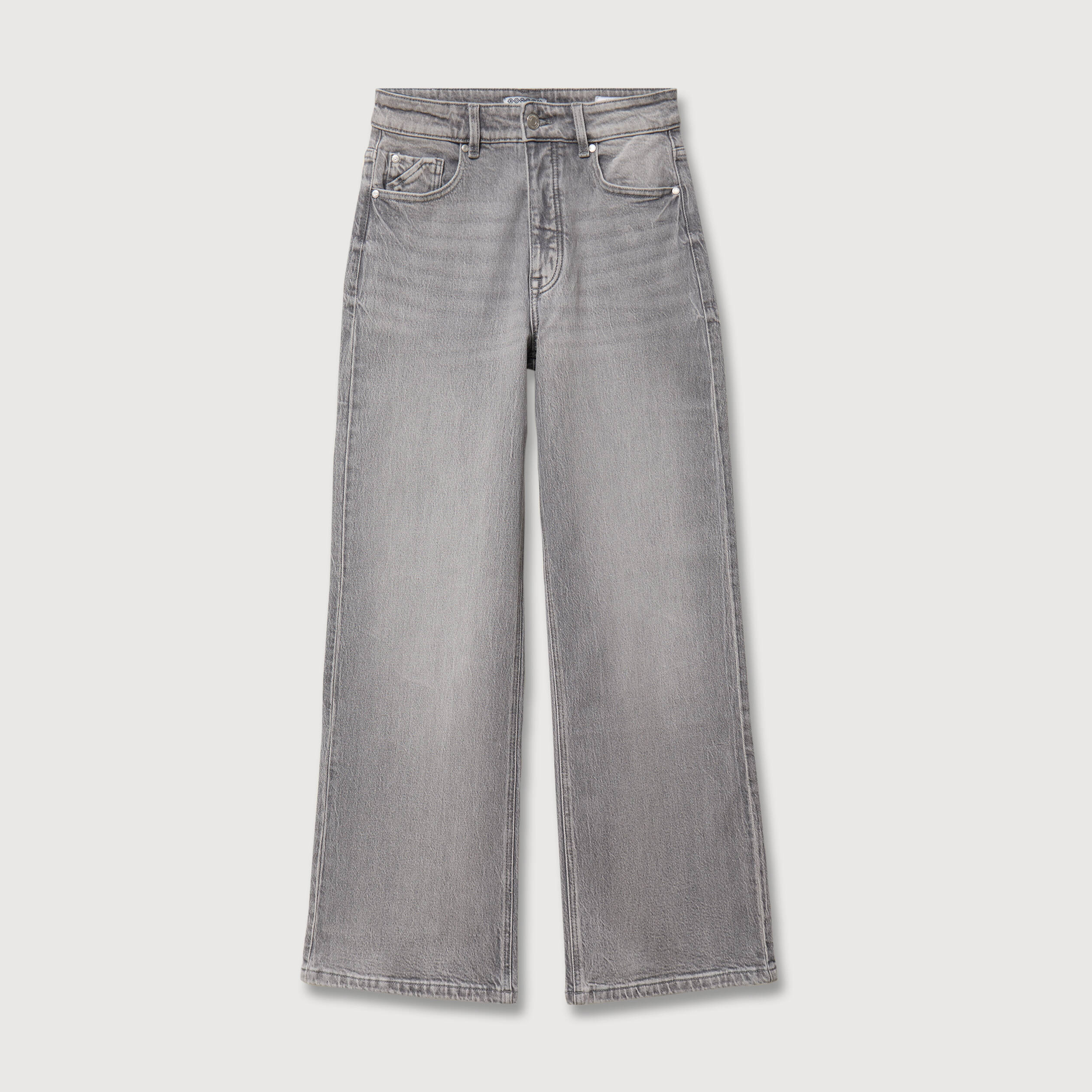 Jeans large taille haute denim gris femme