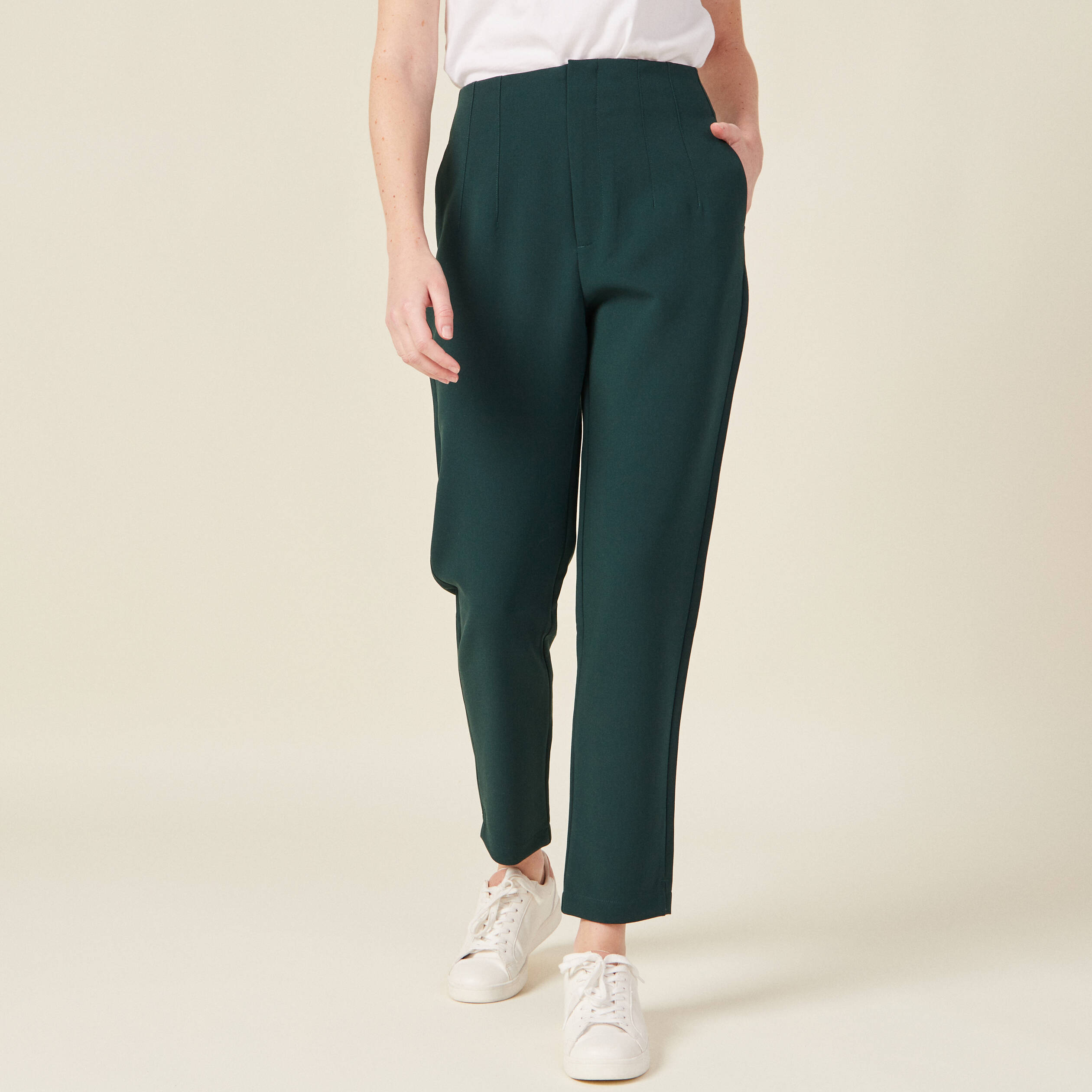 Pantalon cigarette vert foncé femme