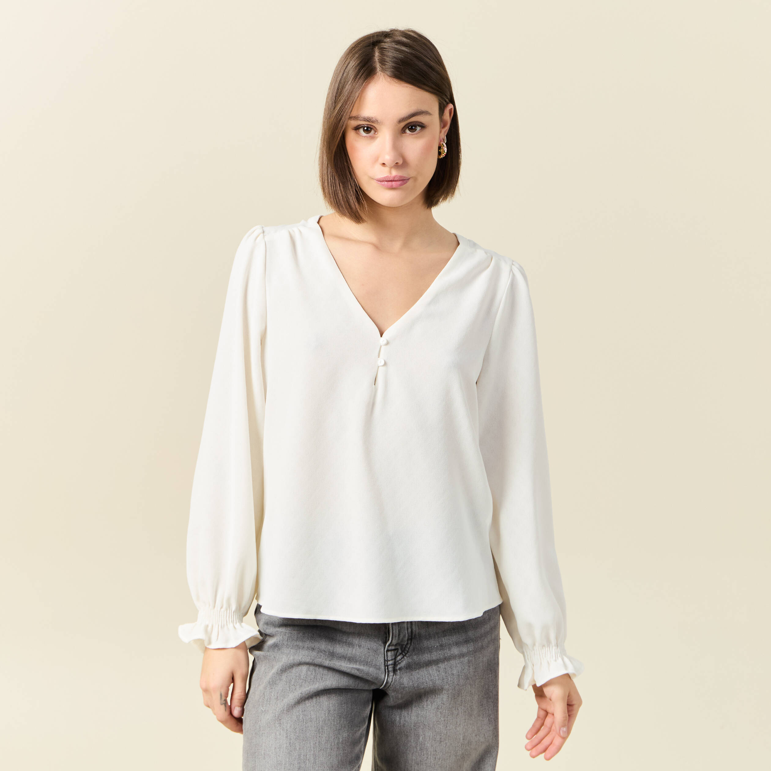 blouse manches longues ecru femme Blouse manches longues ecru femme