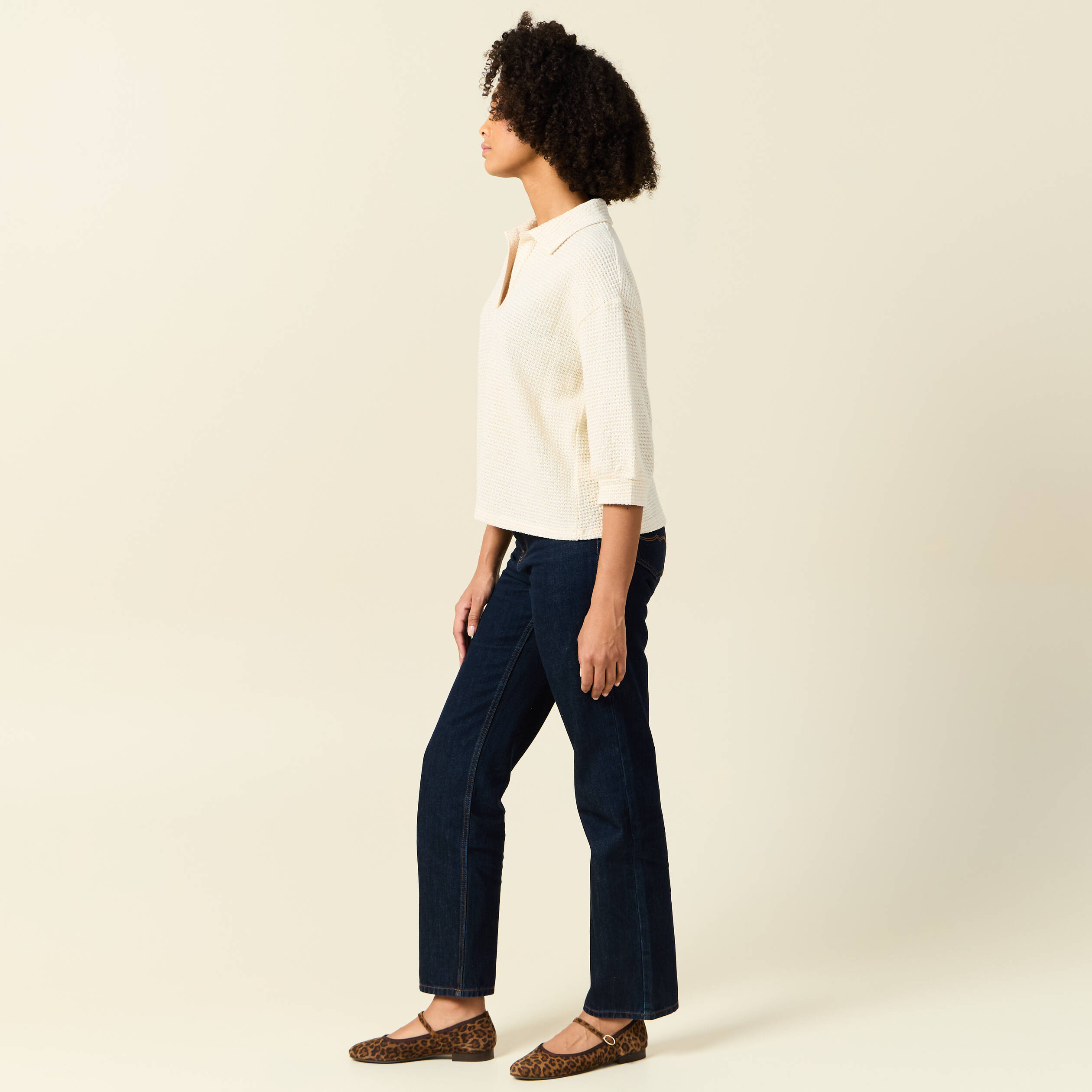 Polo manches 3/4 brillant ecru femme