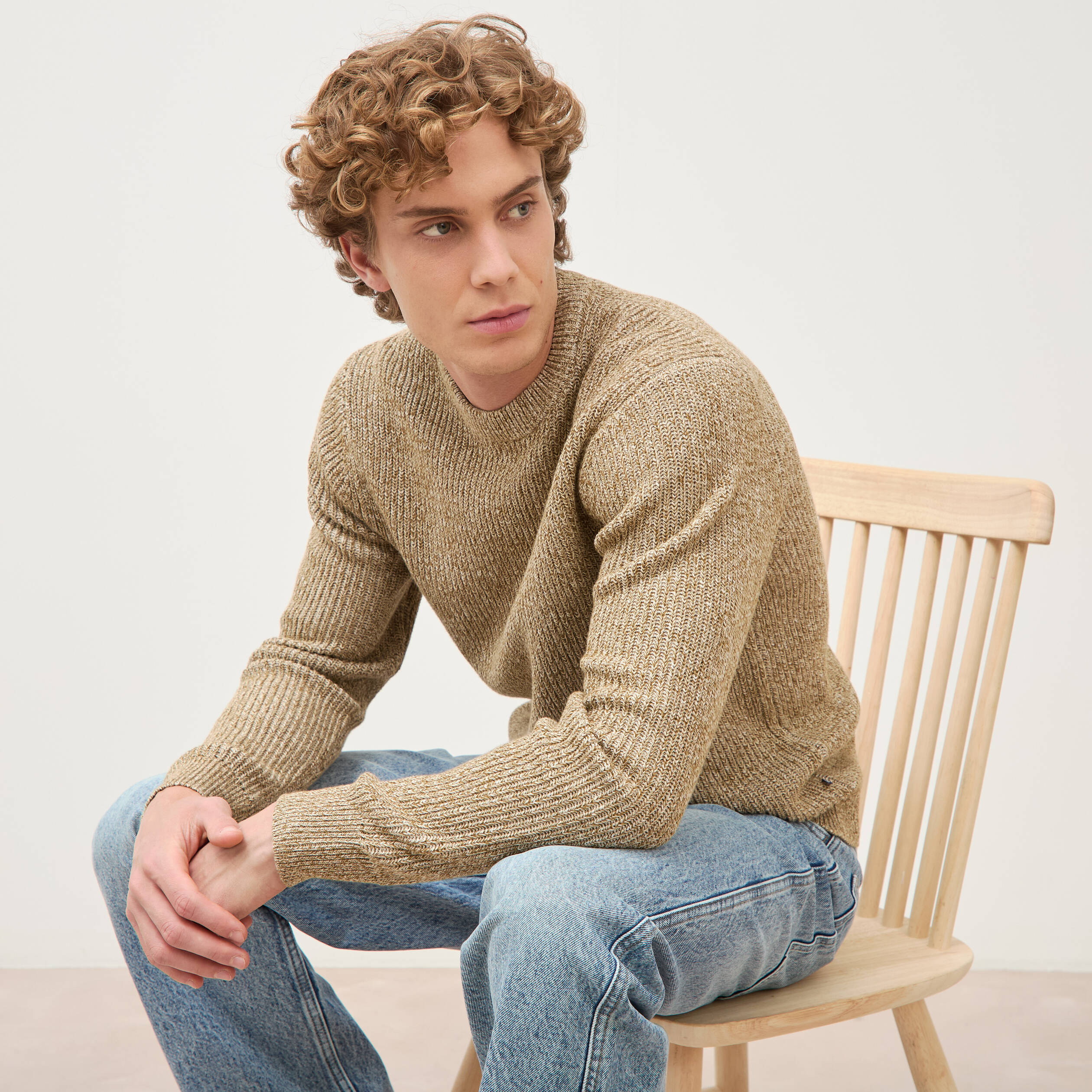 Pull manches longues camel homme