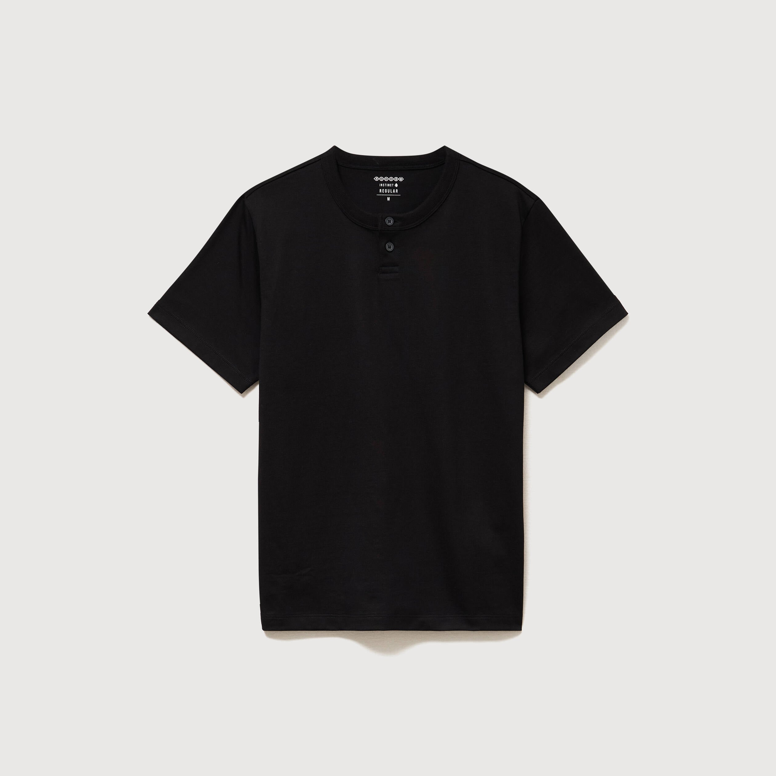 T-shirt col mao manches courtes en coton noir homme