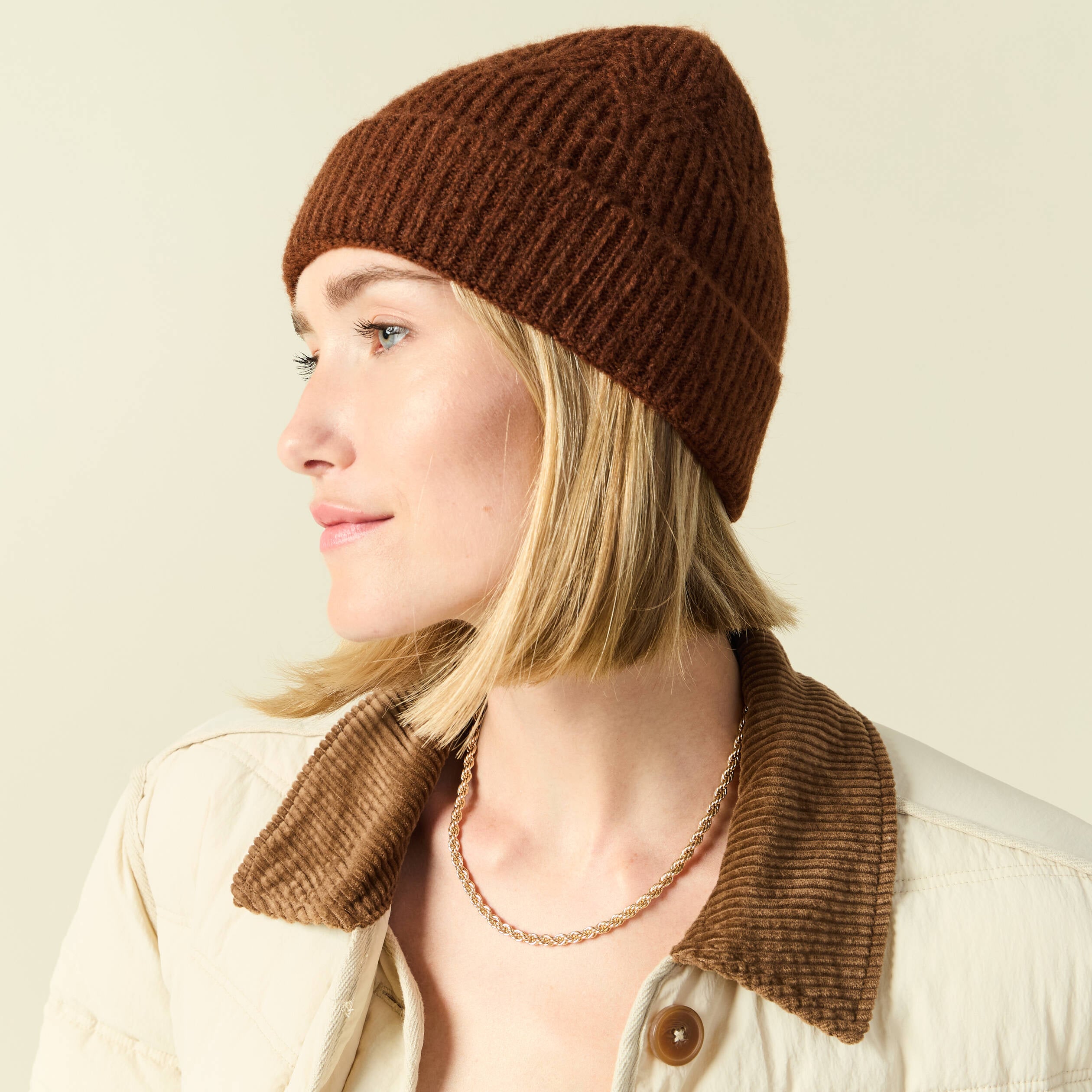 Bonnet marron cognac femme