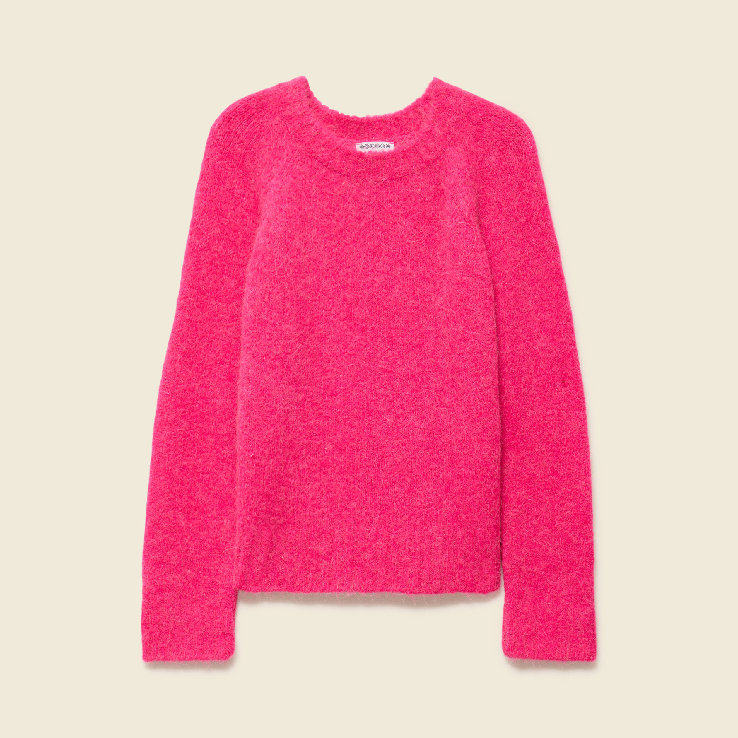 Pull manches longues col rond rose femme