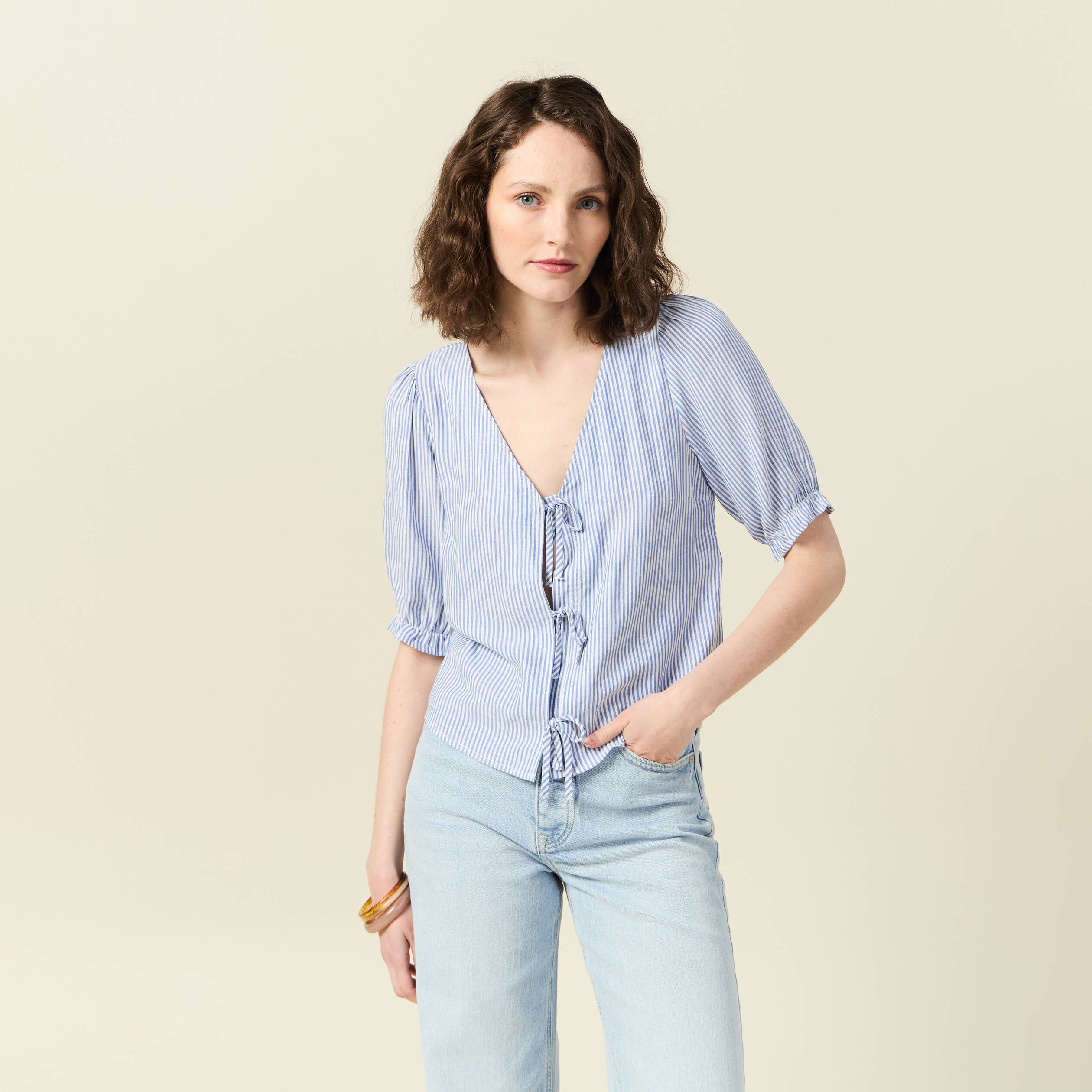 blouse manches 34 ecru femme Blouse manches 3/4 ecru femme