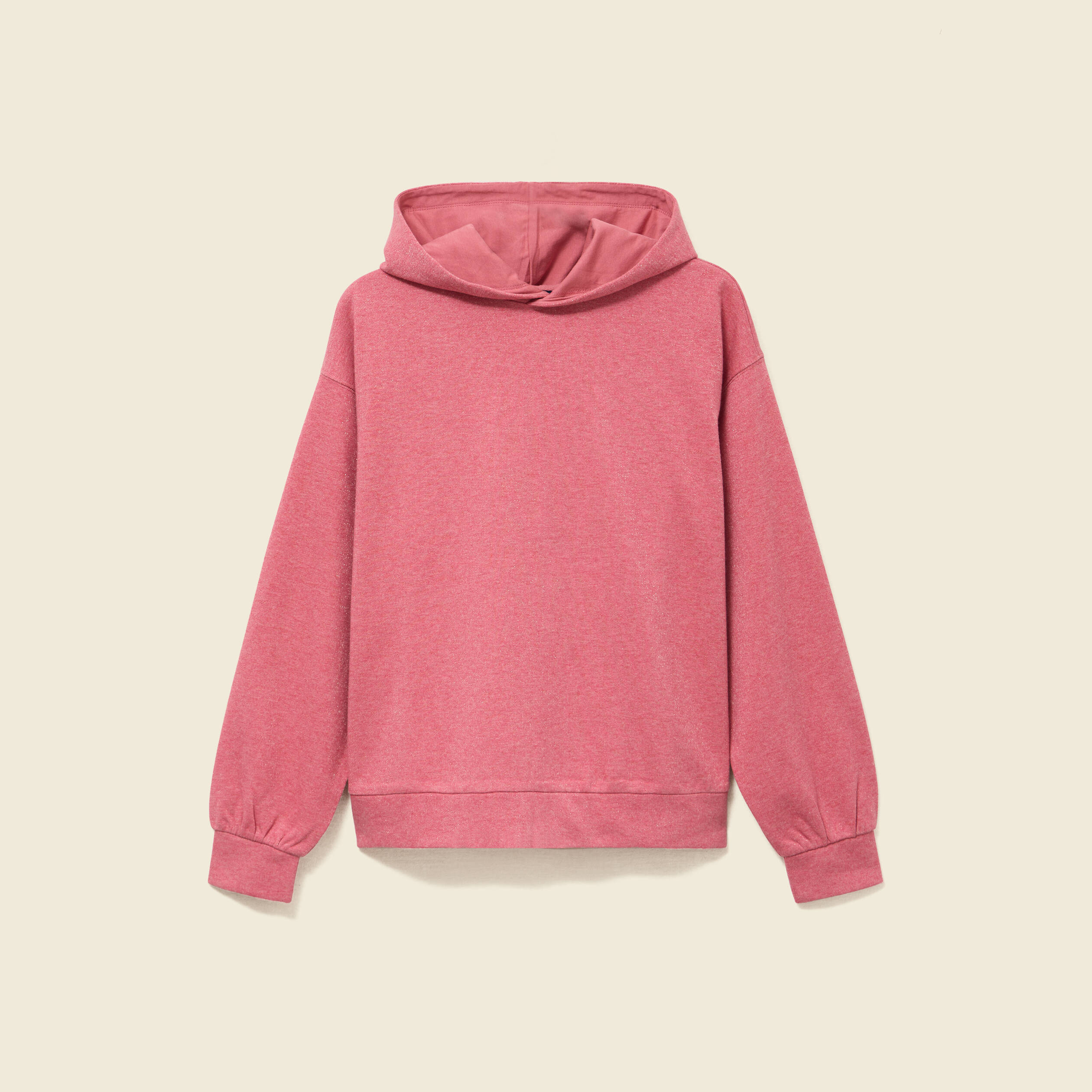 Sweat &agrave; capuche manches longues brillant mauve femme
