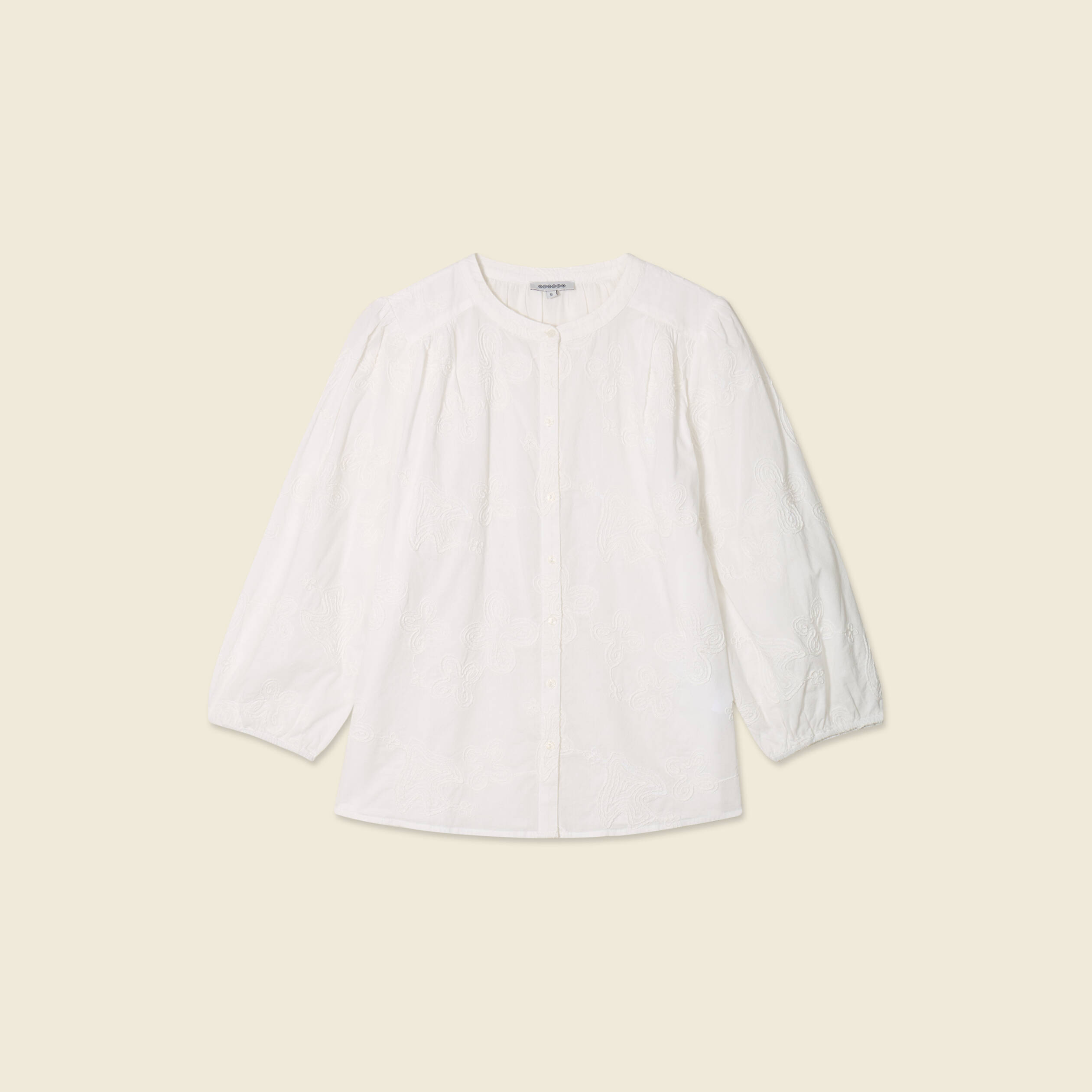 chemise manches 34 brodee ecru femme Chemise manches 3/4 brodée ecru femme