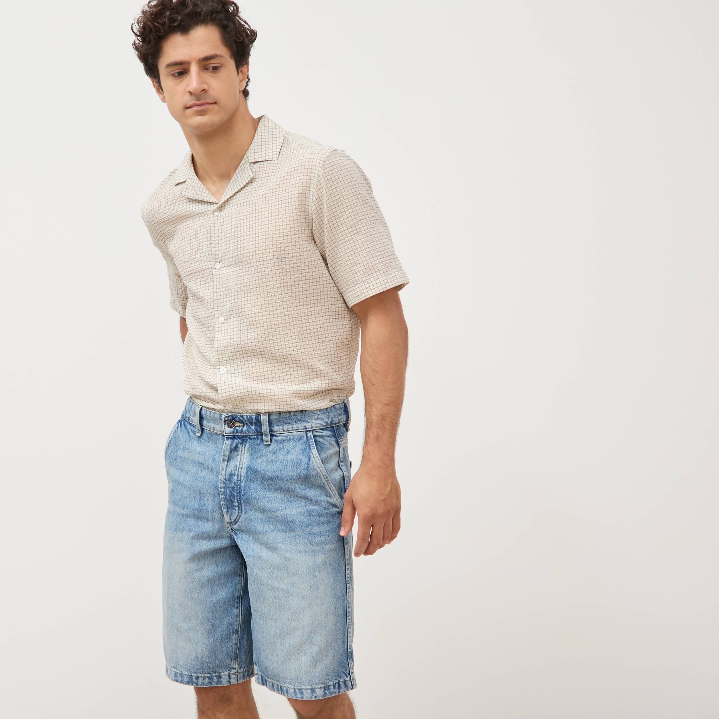 Bermuda en jean coton denim bleach homme