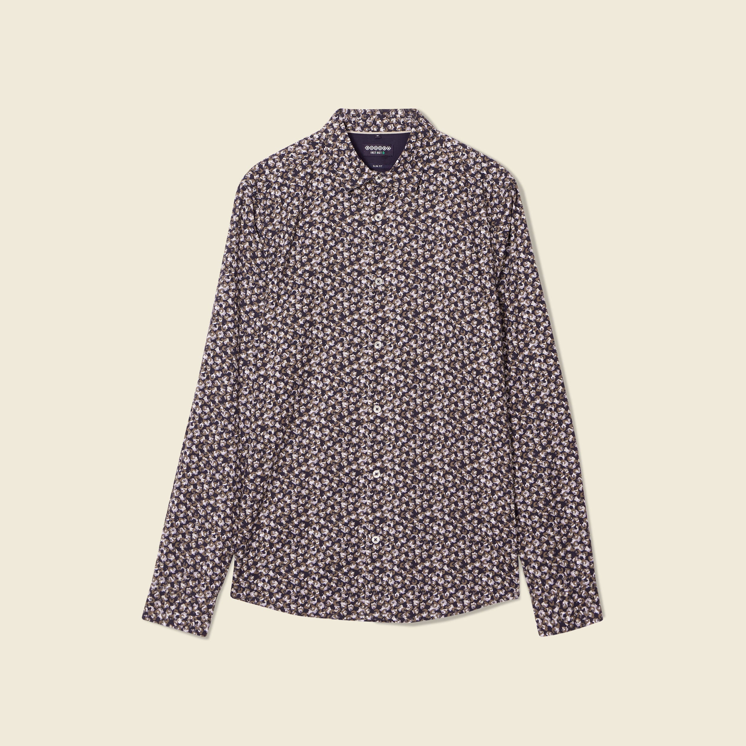 Chemise cintr&eacute;e en coton manches longues bleu marine homme