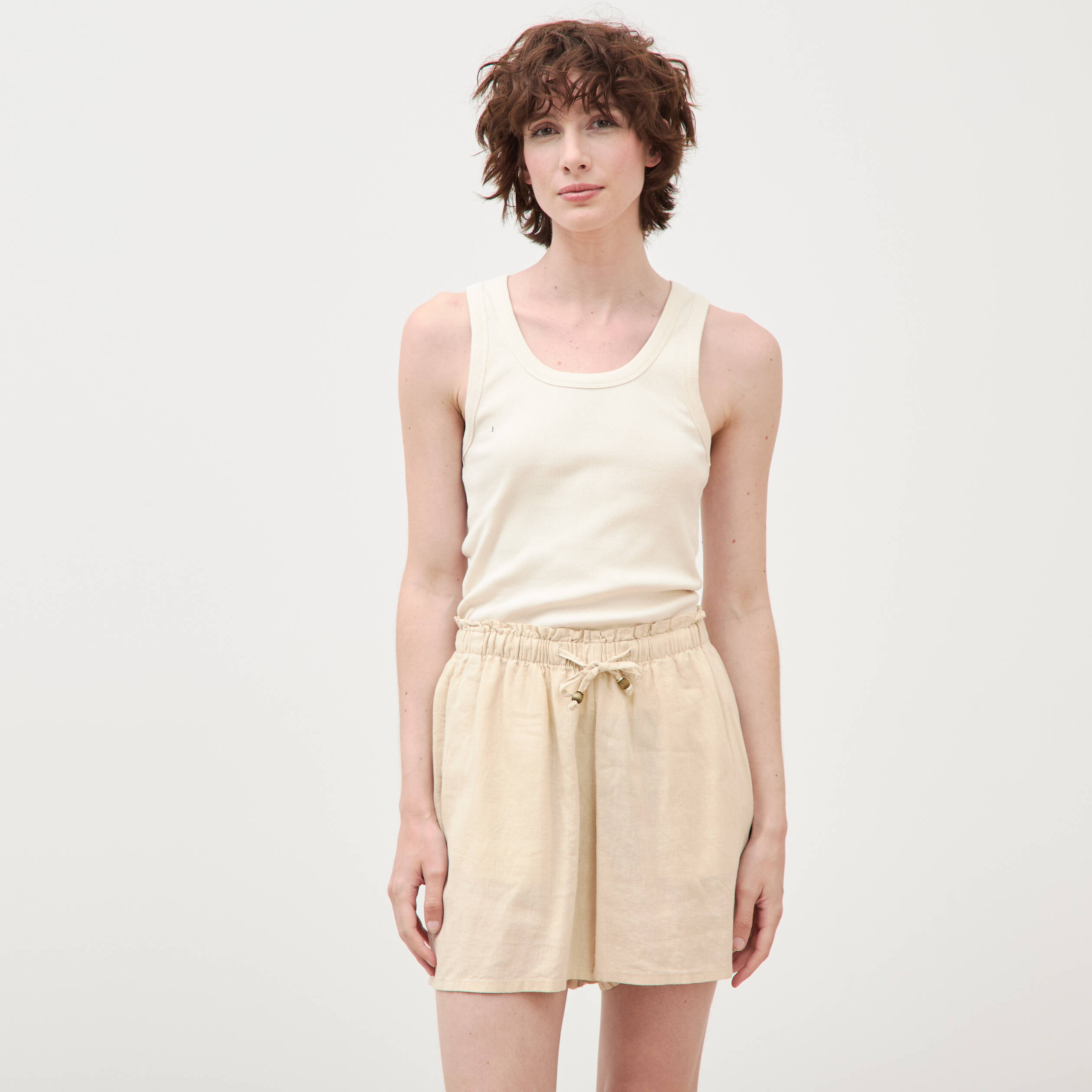 Short taille haute creme femme