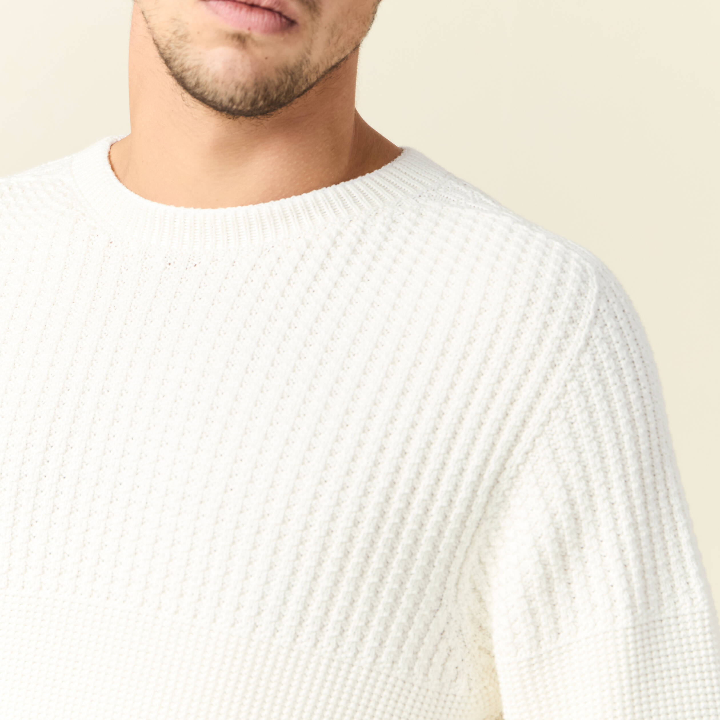 pull manches longues fabrique en france ecru homme Pull manches longues fabriqué en France ecru homme