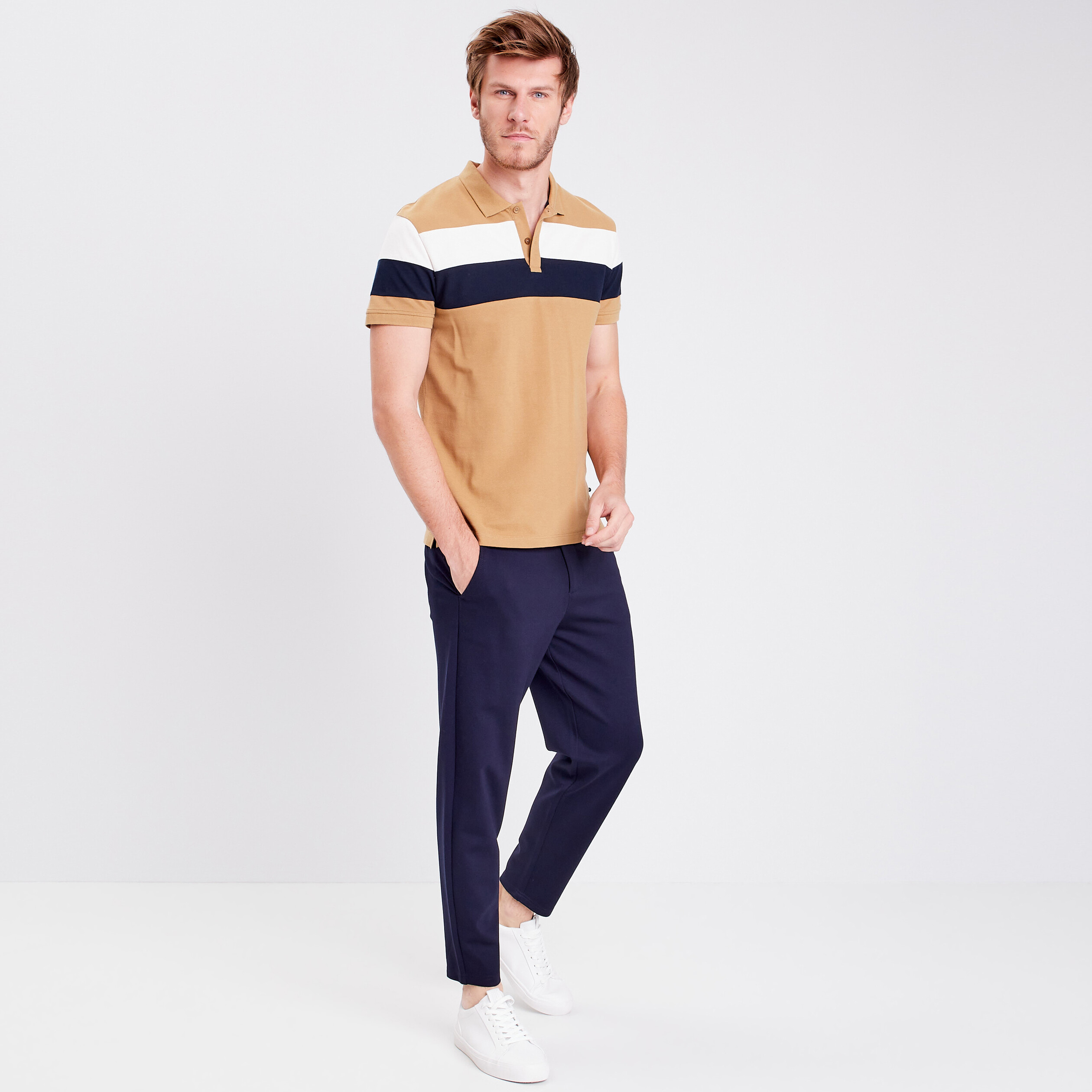 Polo manches courtes camel homme