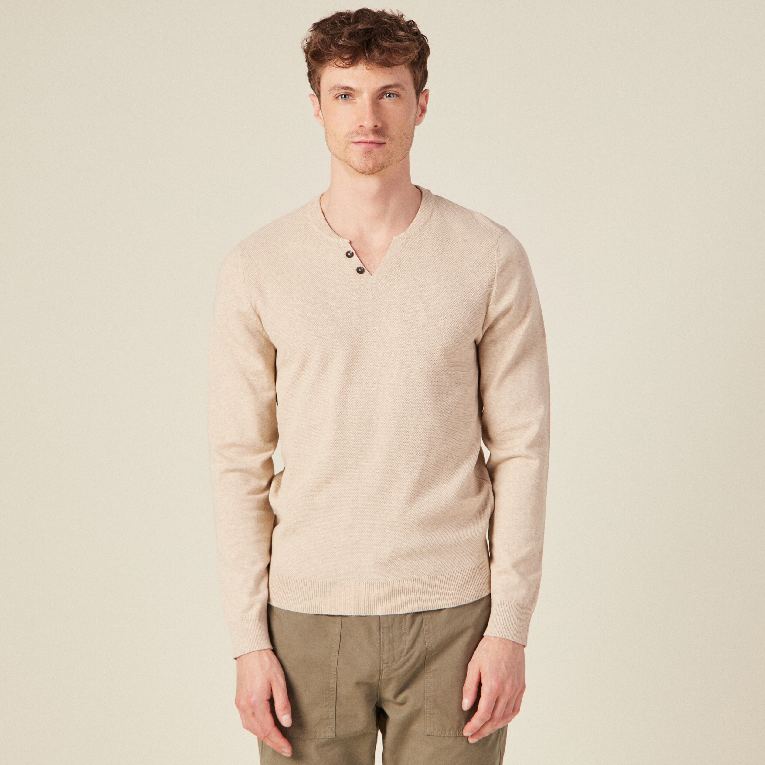 pull manches longues beige homme Pull manches longues beige homme