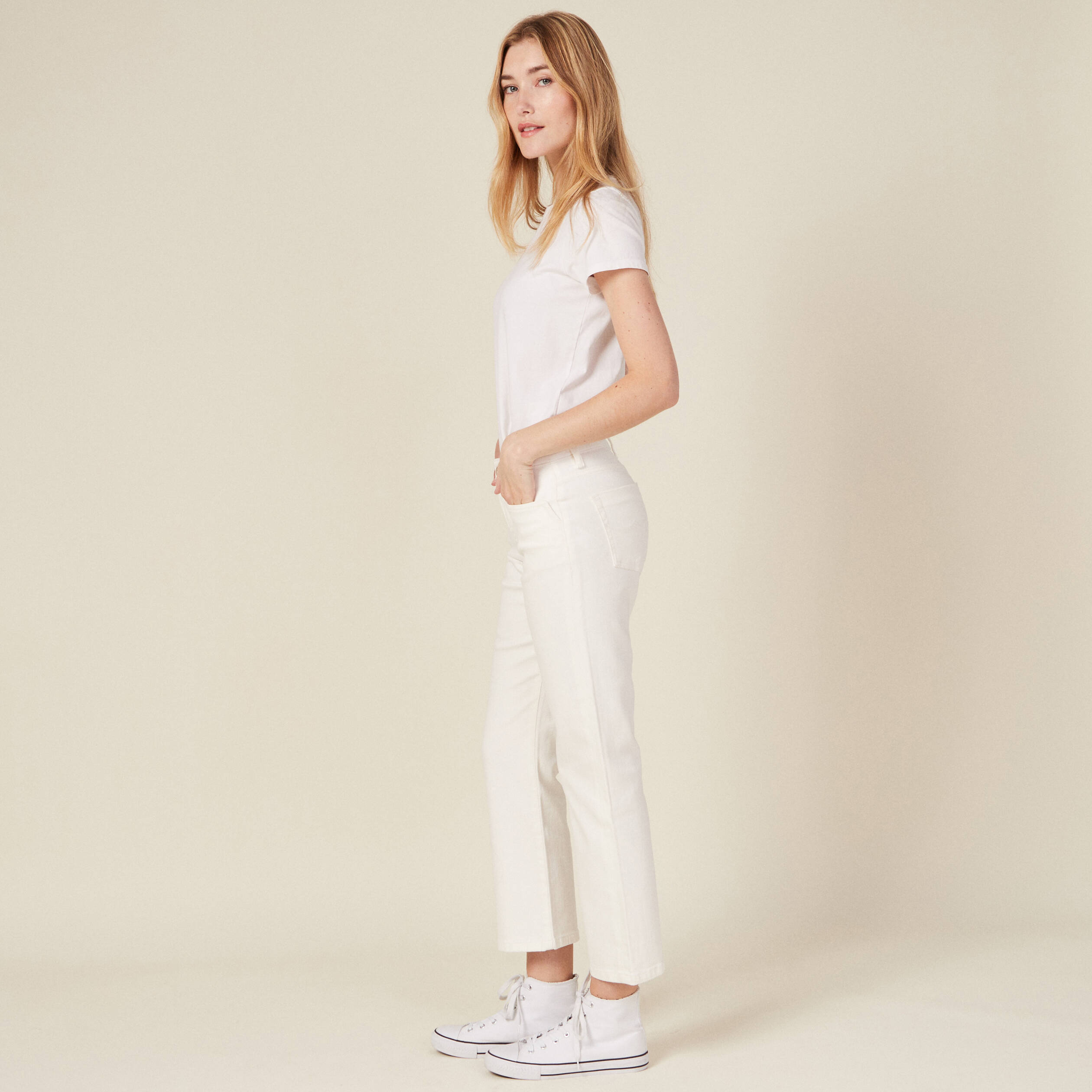 pantalon eco responsable denim blanc femme Pantalon éco-responsable denim blanc femme