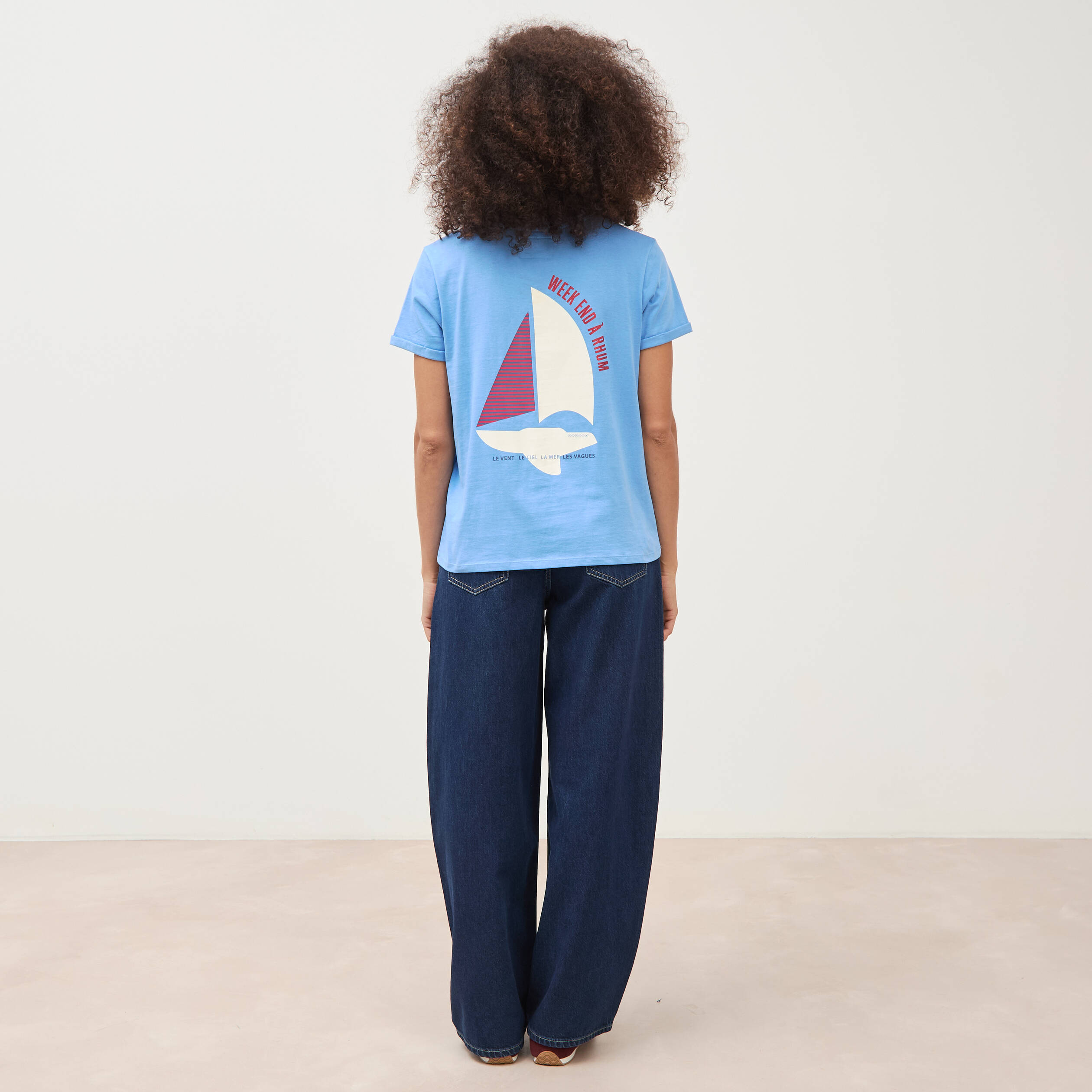 T-shirt droit col rond manches courtes bleu clair femme