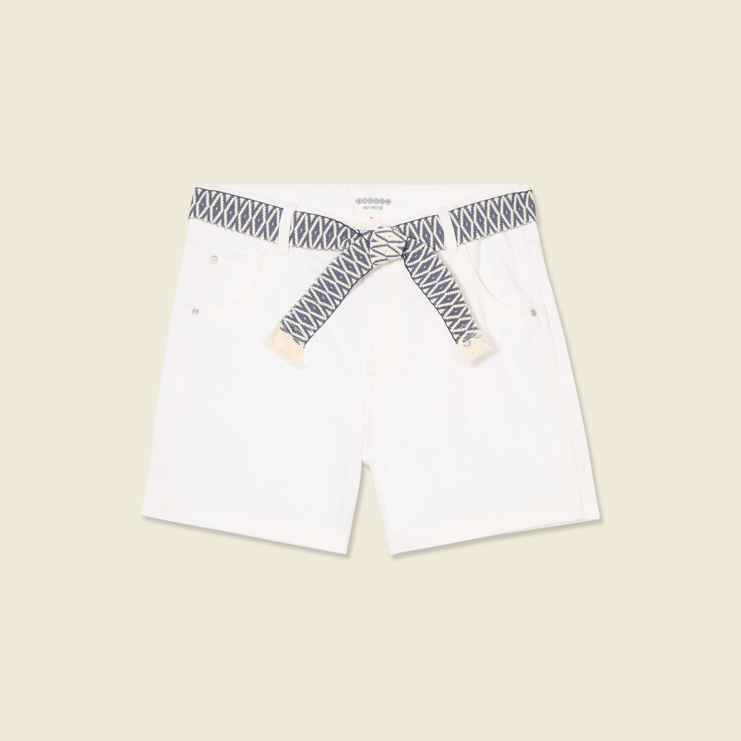 short boyfriend ceinture jean denim blanc femme Short boyfriend ceinturé jean denim blanc femme
