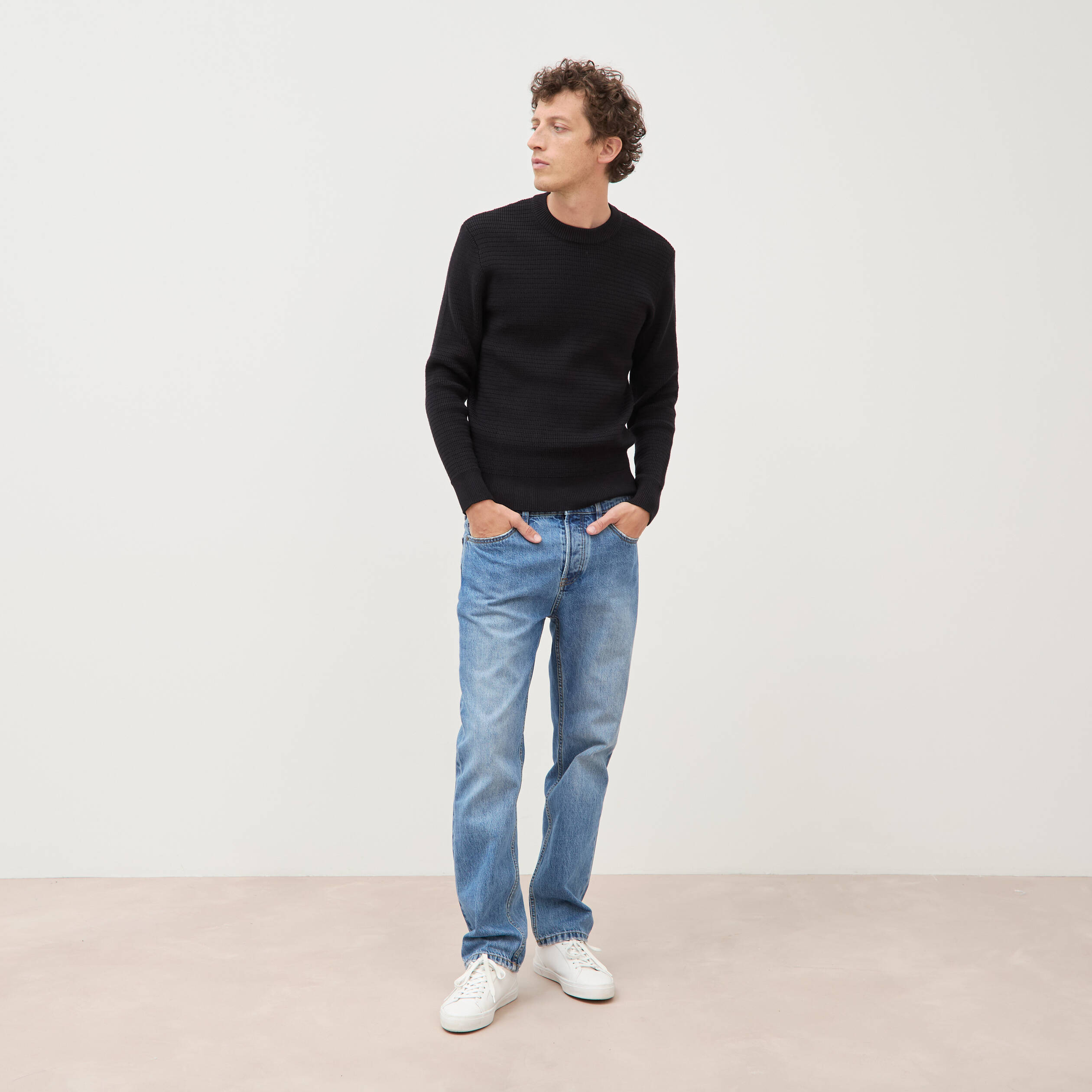Pull col rond manches longues noir homme