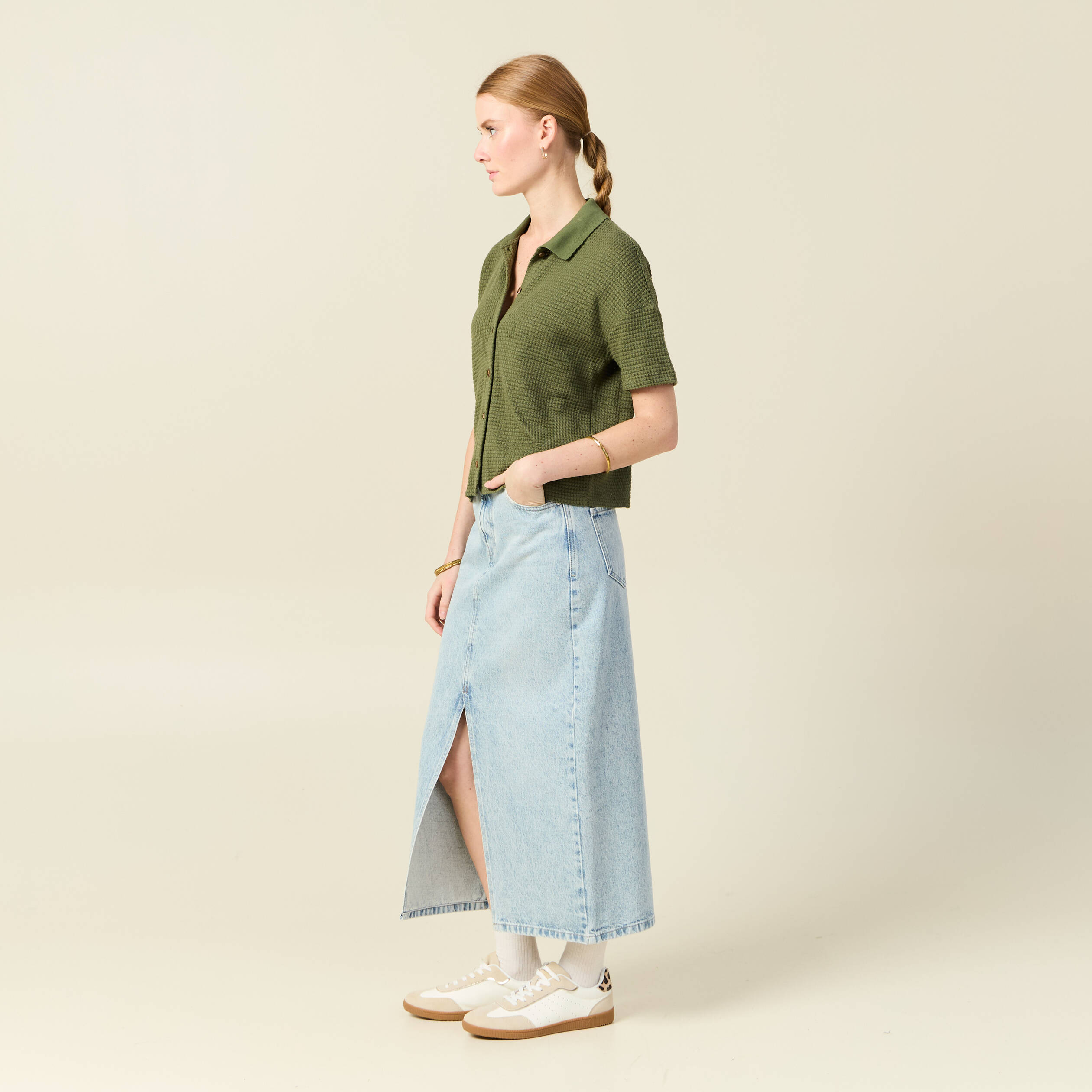 polo en maille vert kaki femme Polo en maille vert kaki femme