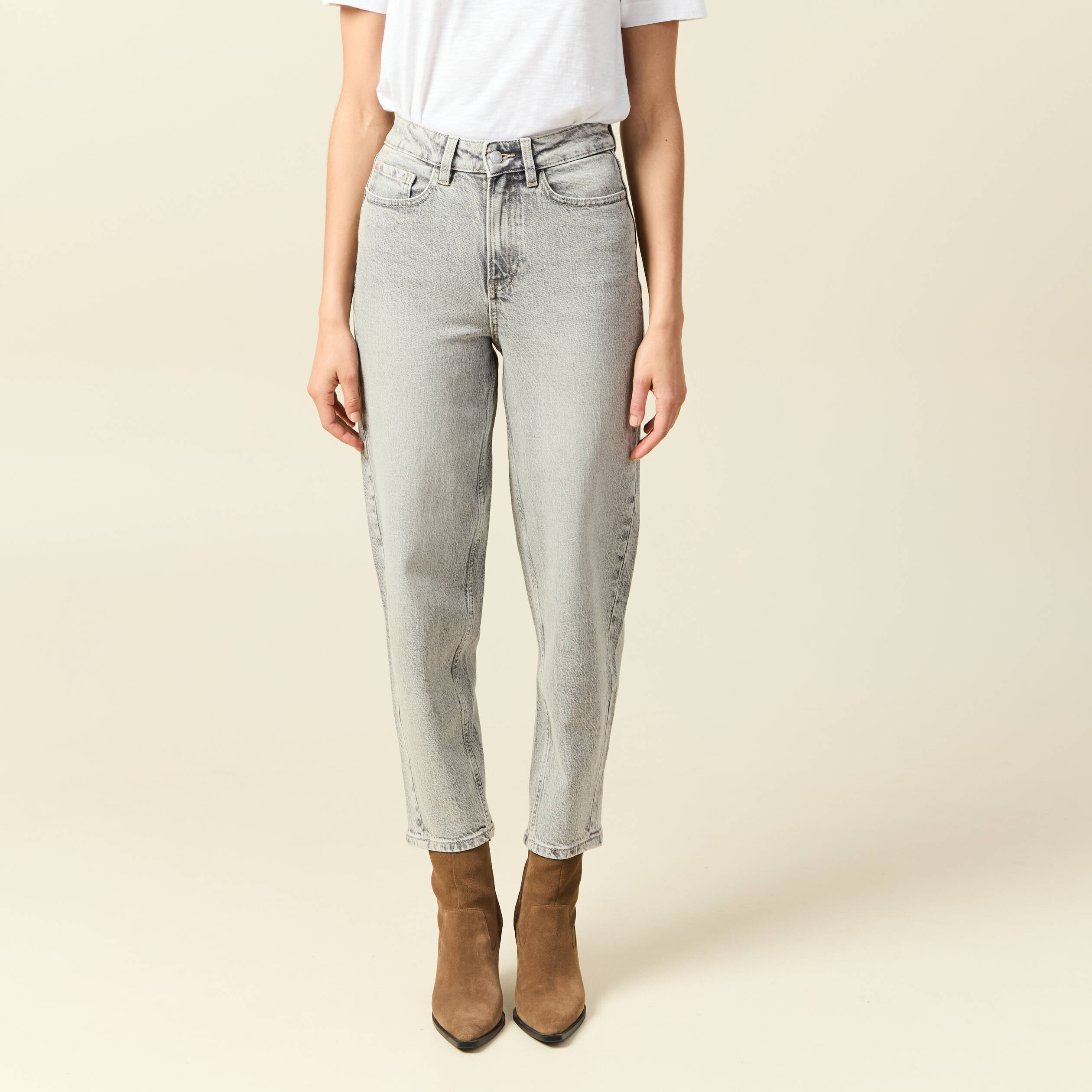 jeans barrel slouchy taille haute 78eme denim gris clair femme Jeans barrel slouchy taille haute 7/8ème denim gris clair femme