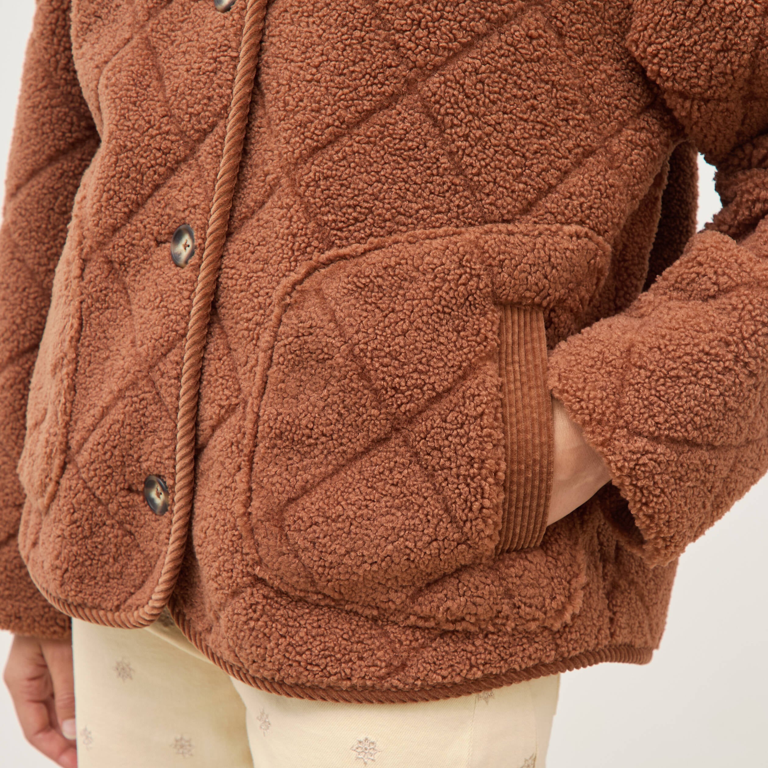 Blouson bouclette marron clair femme