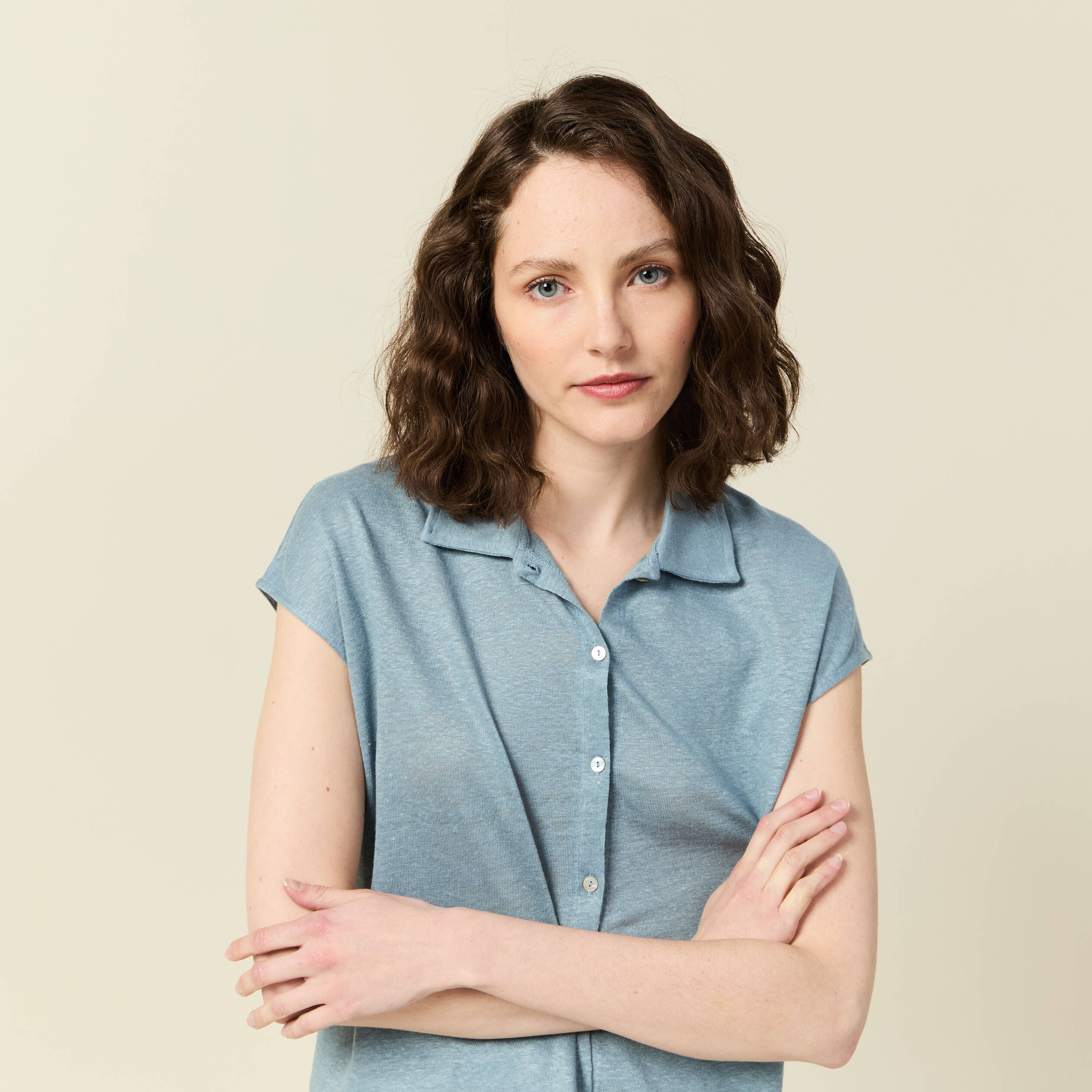 polo manches courtes bleu gris femme Polo manches courtes bleu gris femme