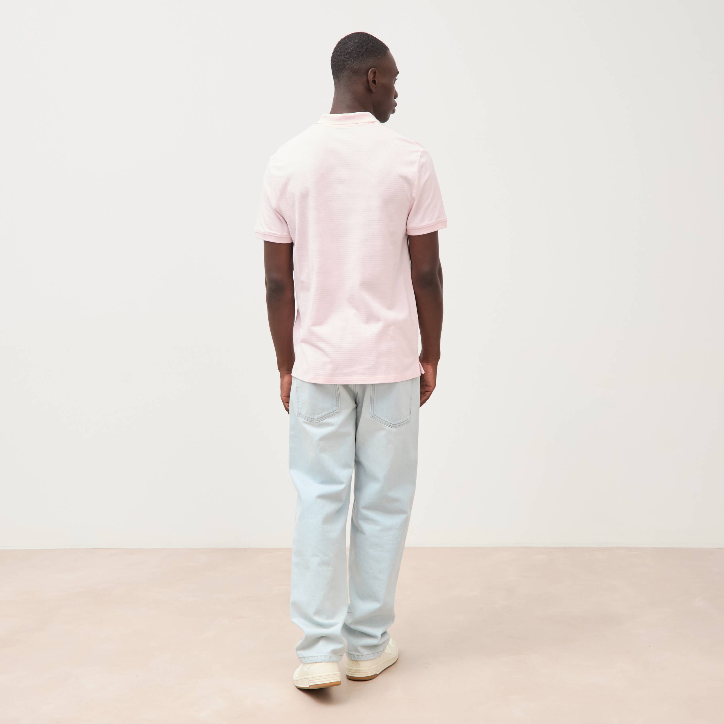 Polo cintr&eacute; en coton manches courtes rose homme