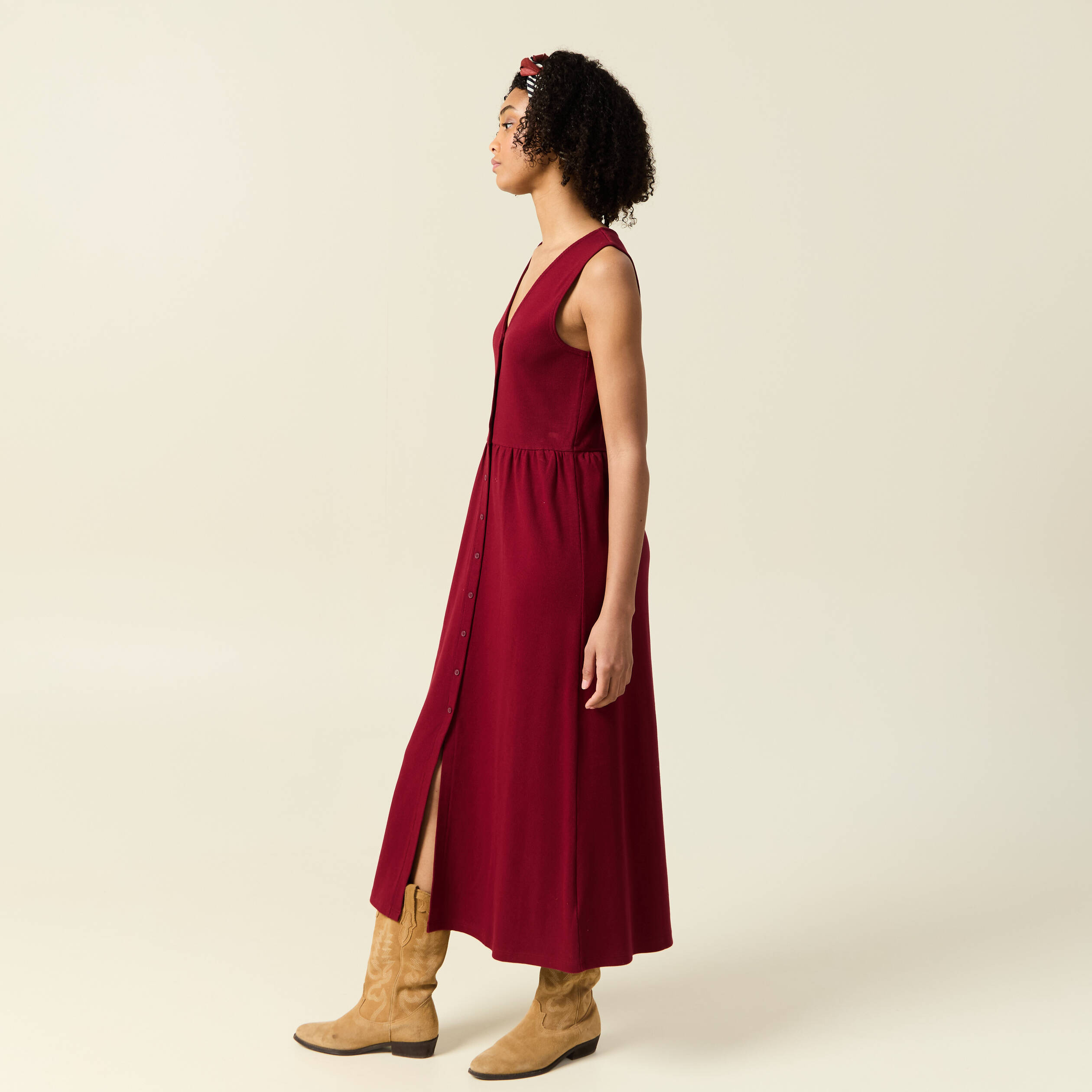 robe longue droite boutons rouge femme Robe longue droite boutons rouge femme
