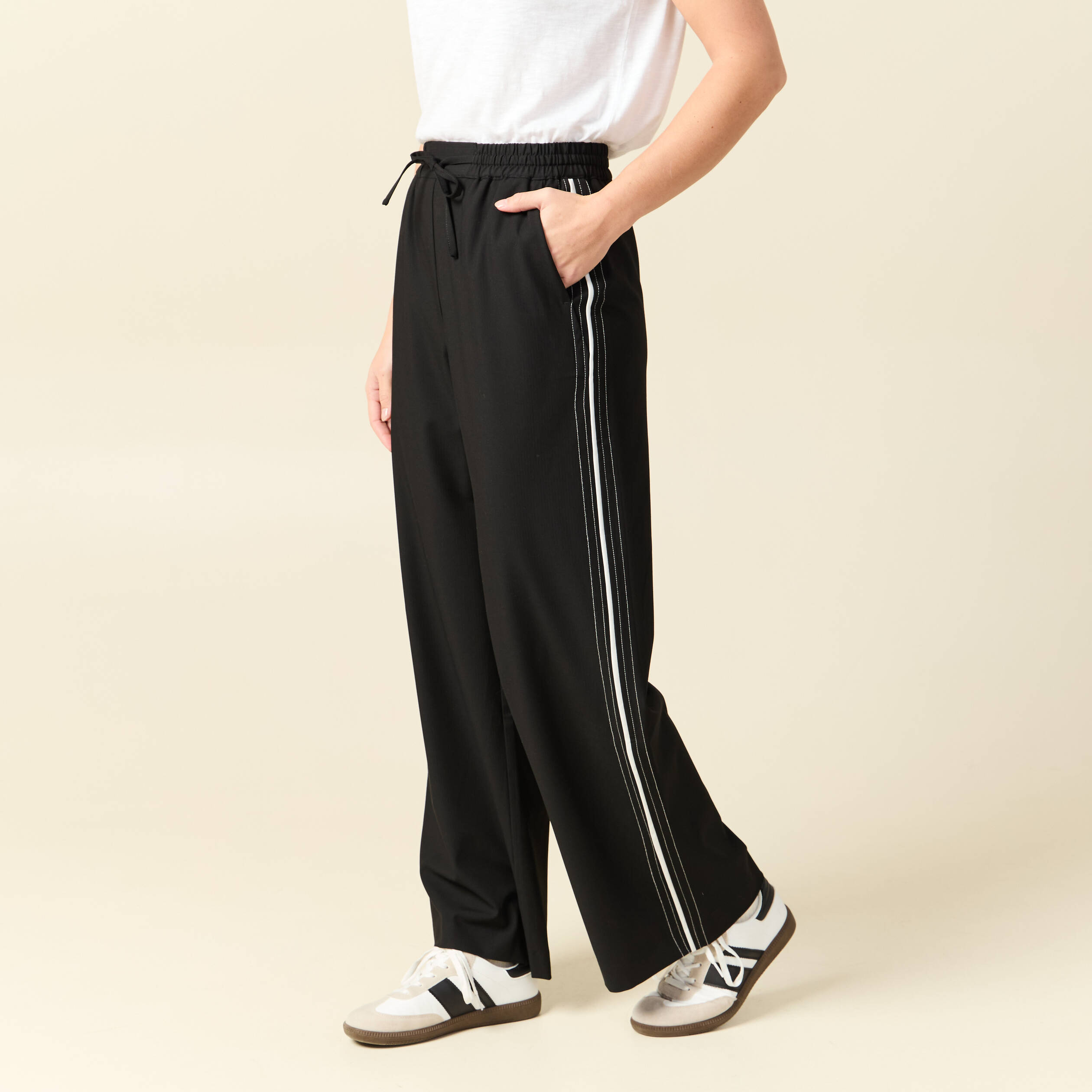 Pantalon taille haute fluide noir femme