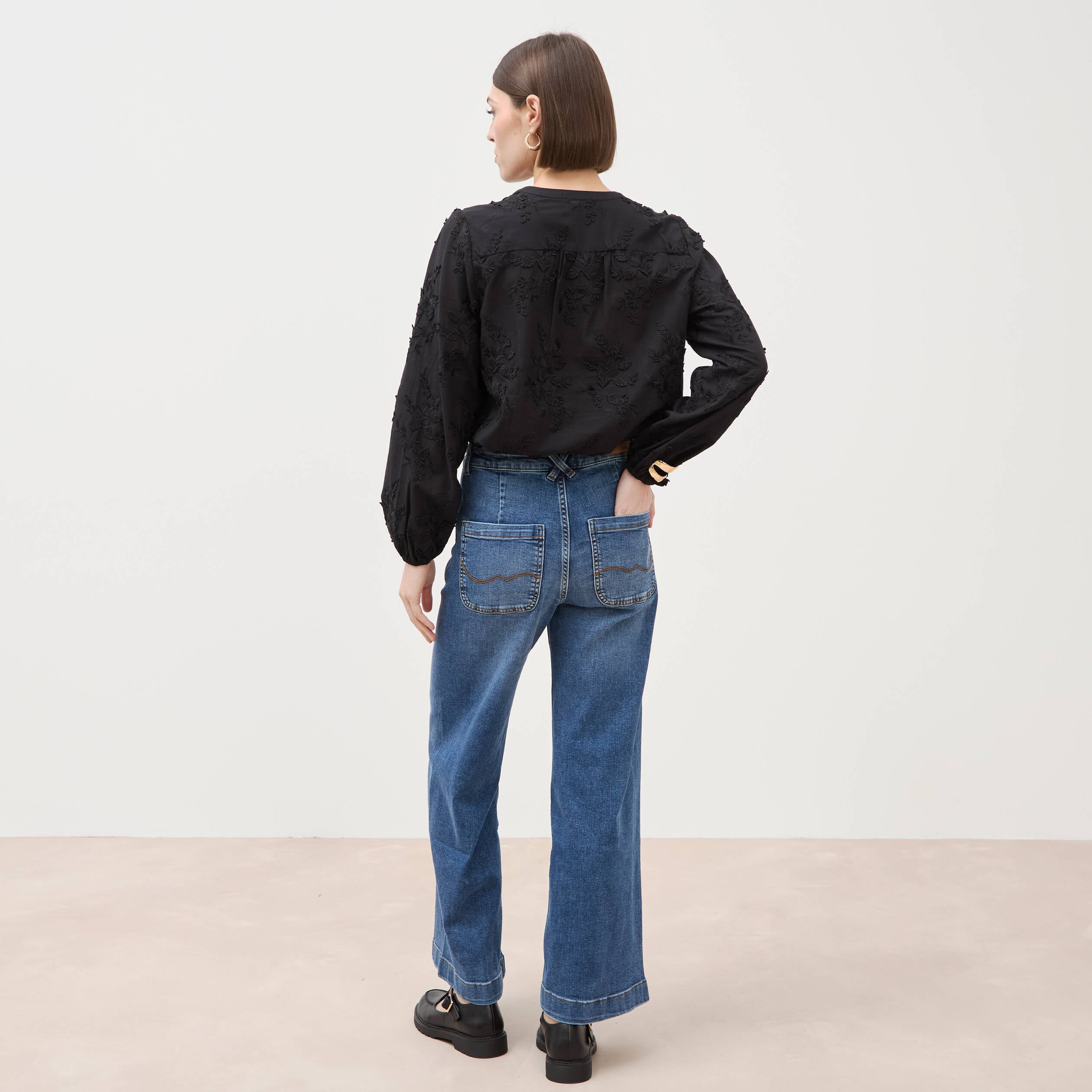 Jeans large taille haute denim stone femme