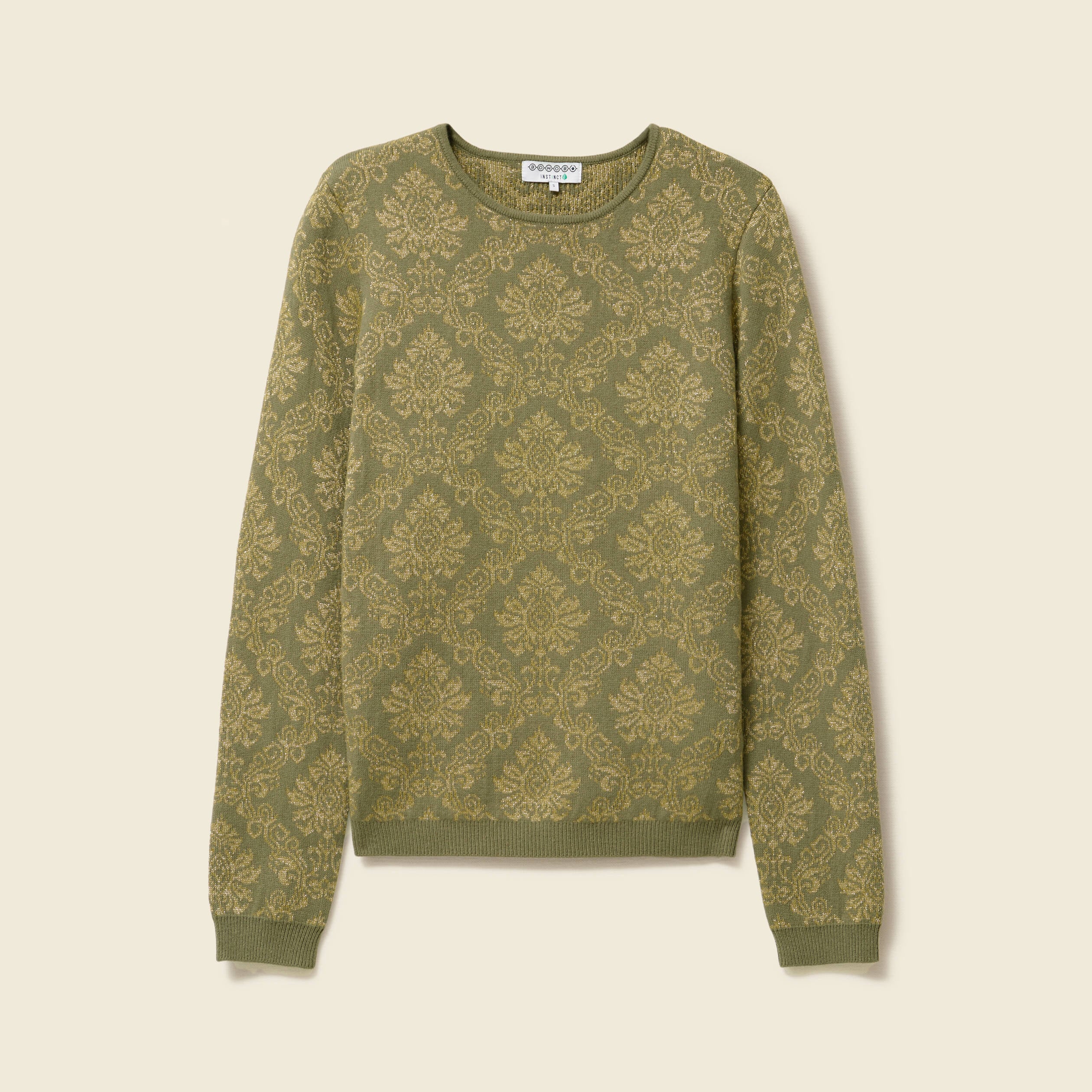 Pull manches longues col rond vert kaki femme