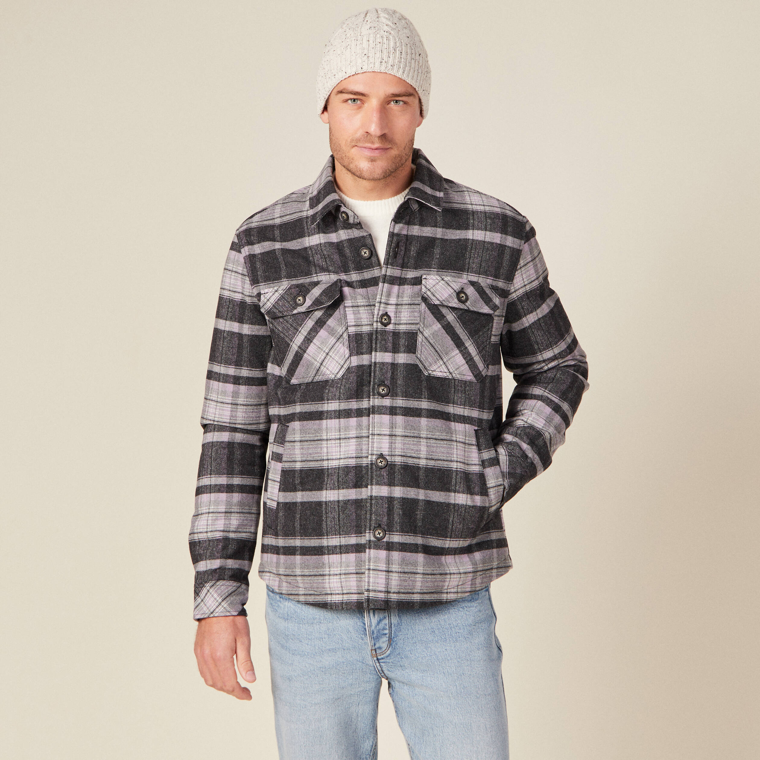 Surchemise &agrave; carreaux col classique parme homme