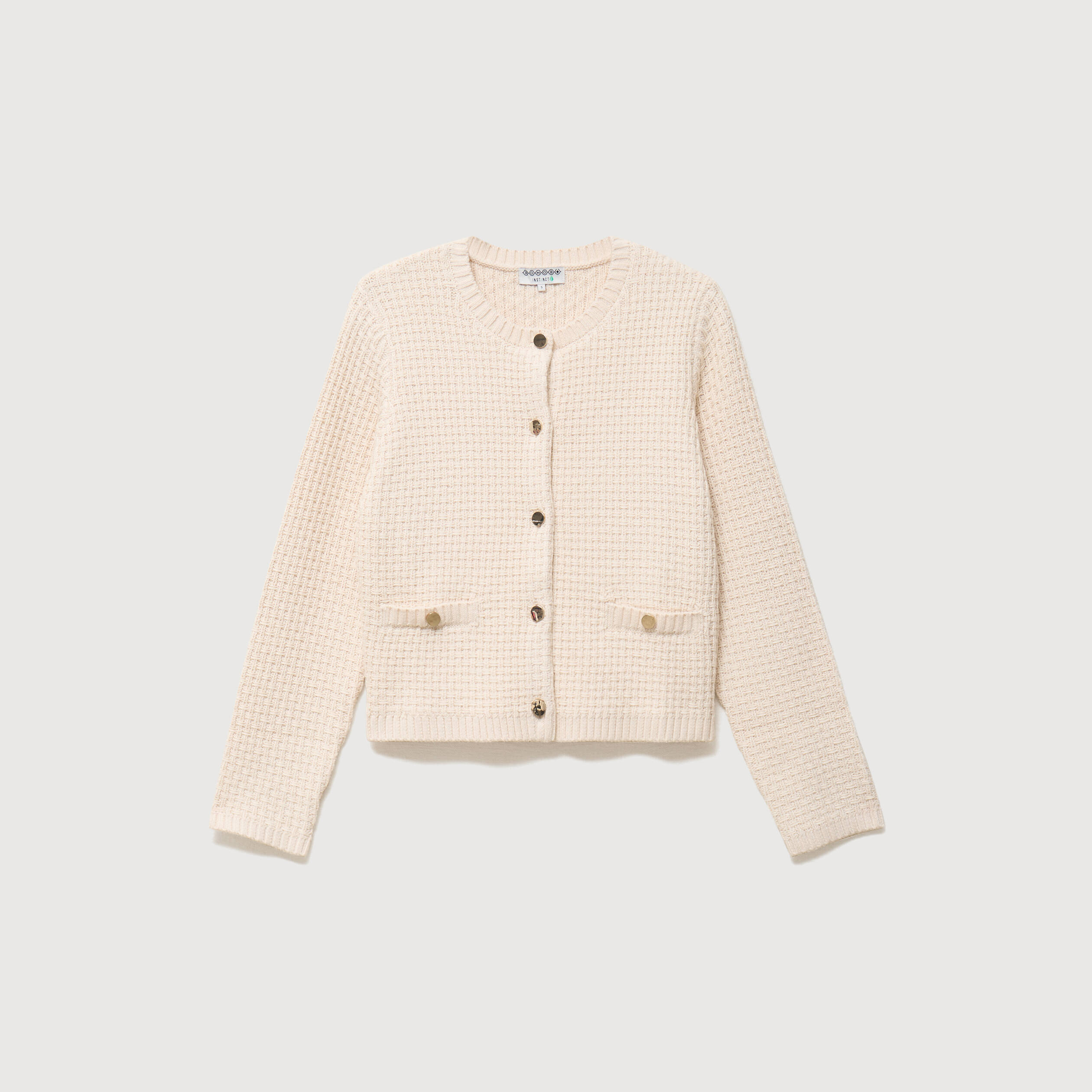 Gilet droit court manches longues ivoire femme