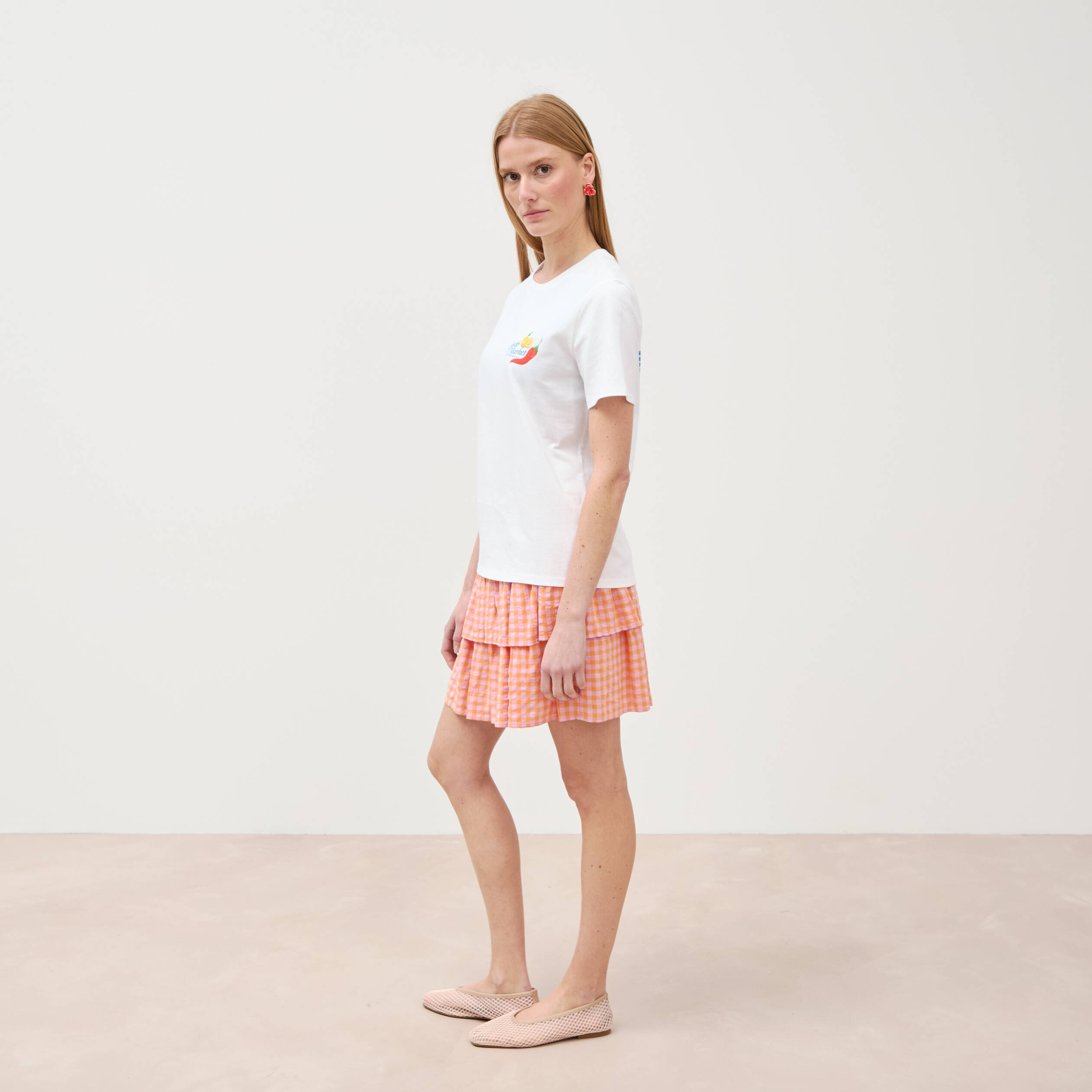 T-shirt en coton manches courtes blanc femme