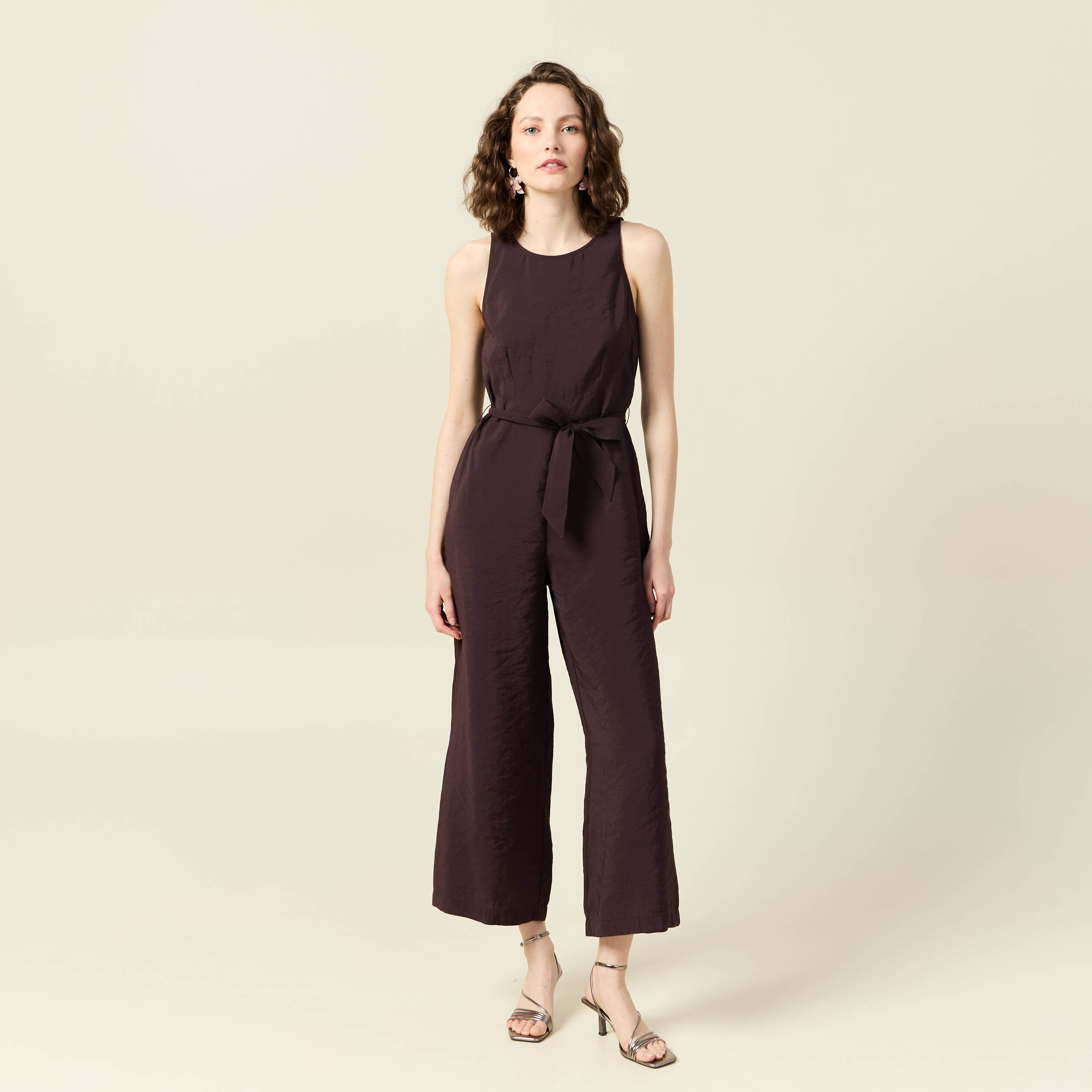 combinaison pantalon large marron fonce femme Combinaison pantalon large marron foncé femme