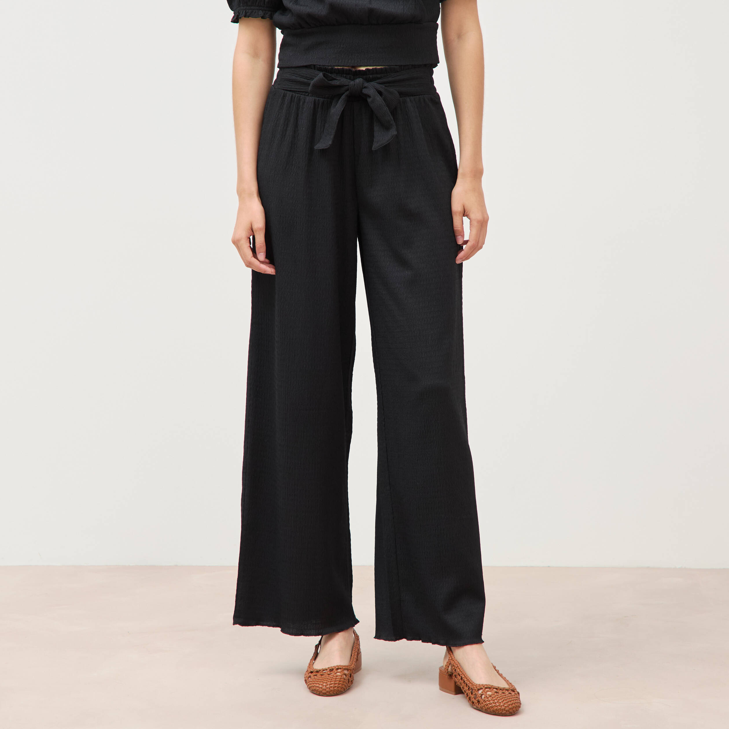 Pantalon loose avec ceinture noir femme