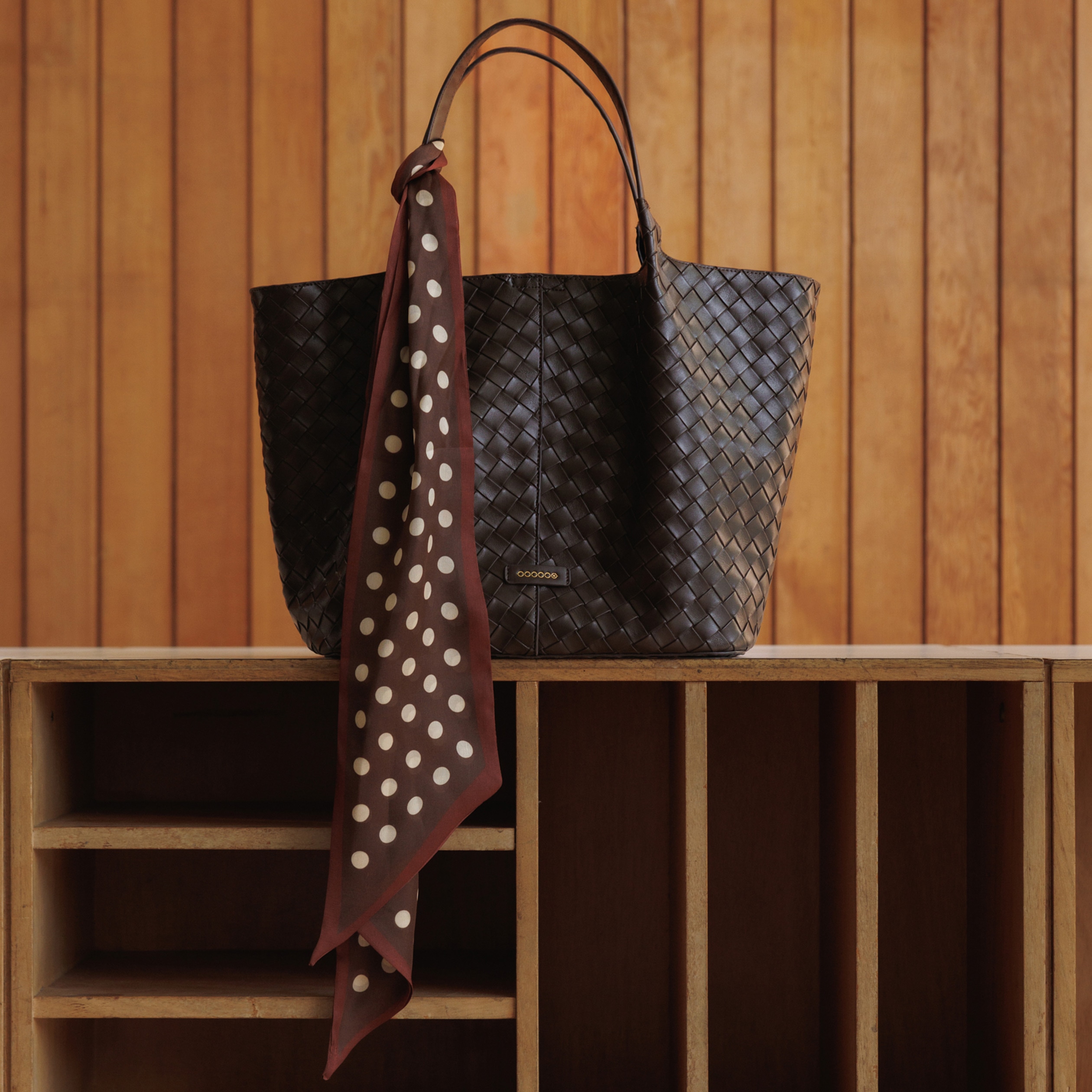 Ensemble cabas tress&eacute; 2 en 1 marron fonc&eacute; femme