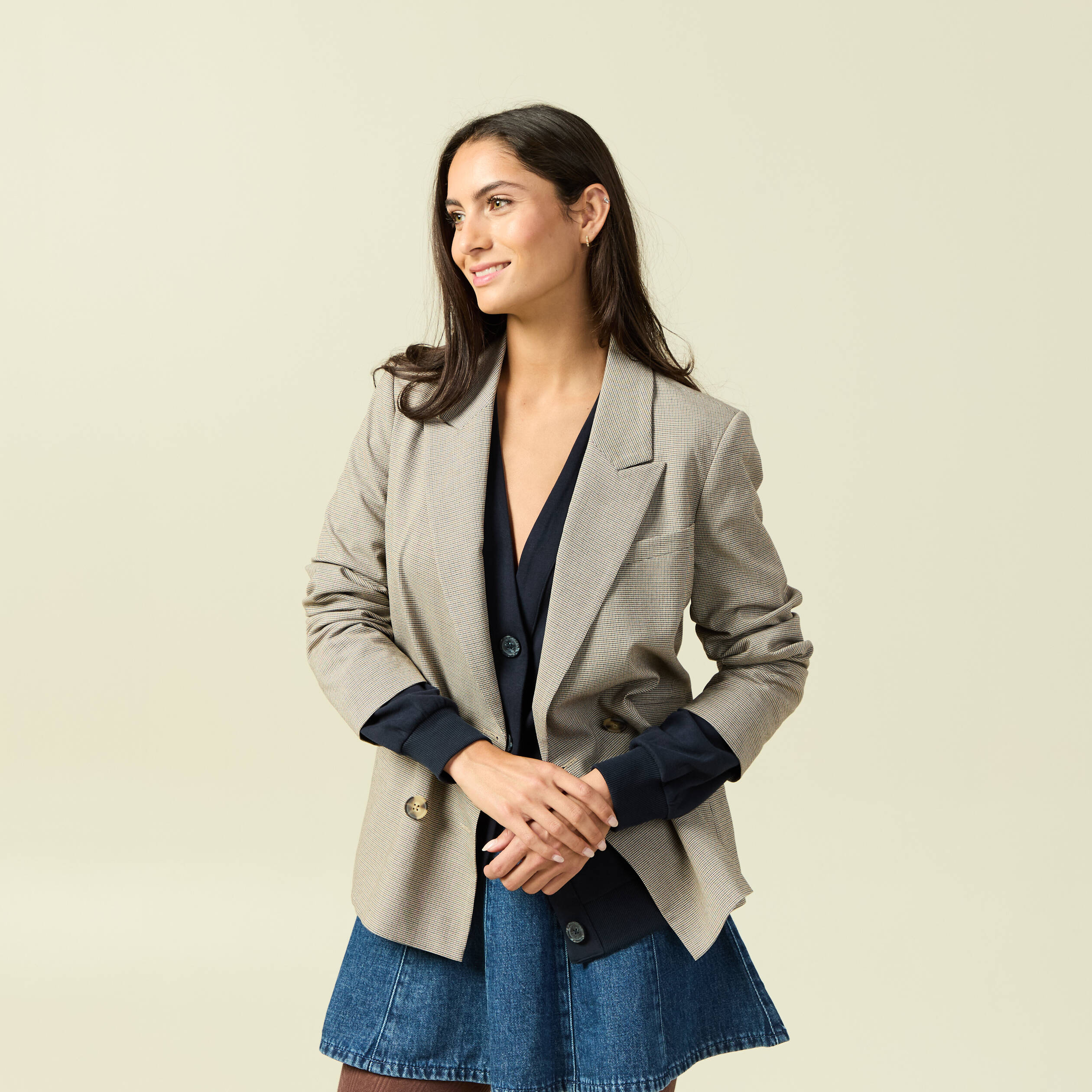 Blazer manches longues col tailleur beige femme