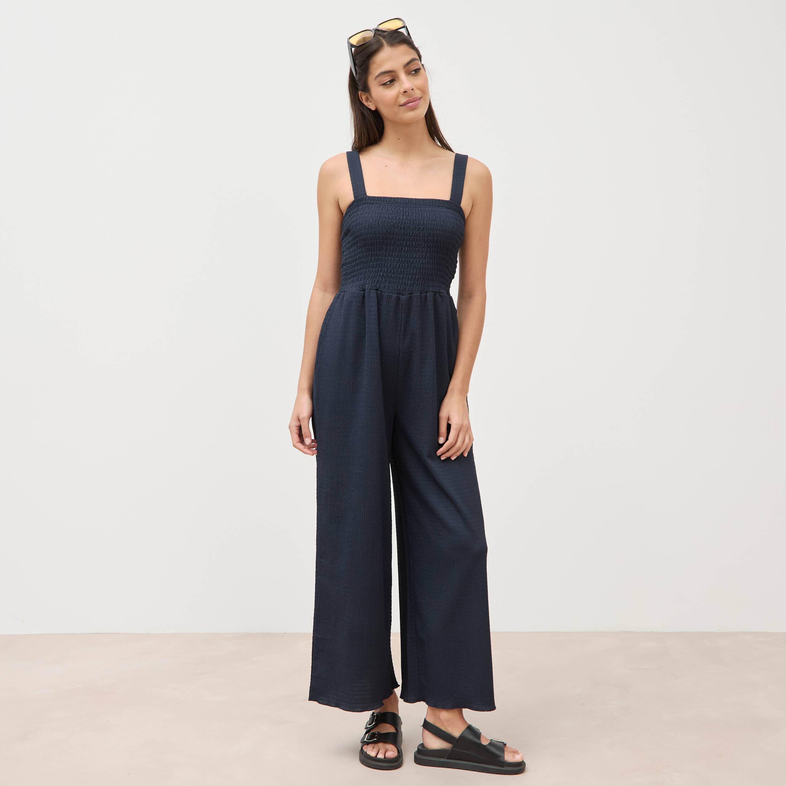 Combinaison salopette fines bretelles bleu marine femme