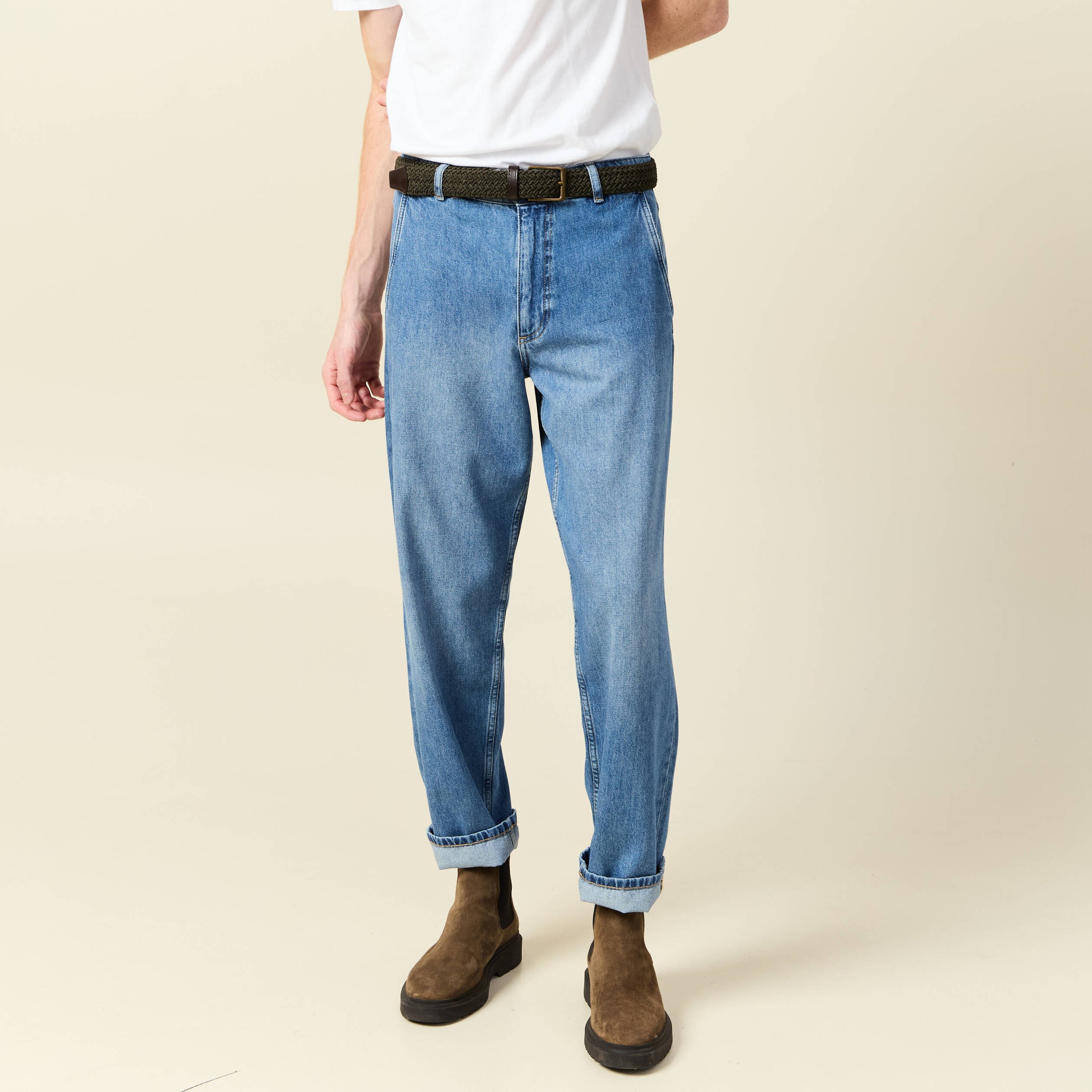 chino droit longueur 32 en coton denim stone homme Chino droit longueur 32 en coton denim stone homme