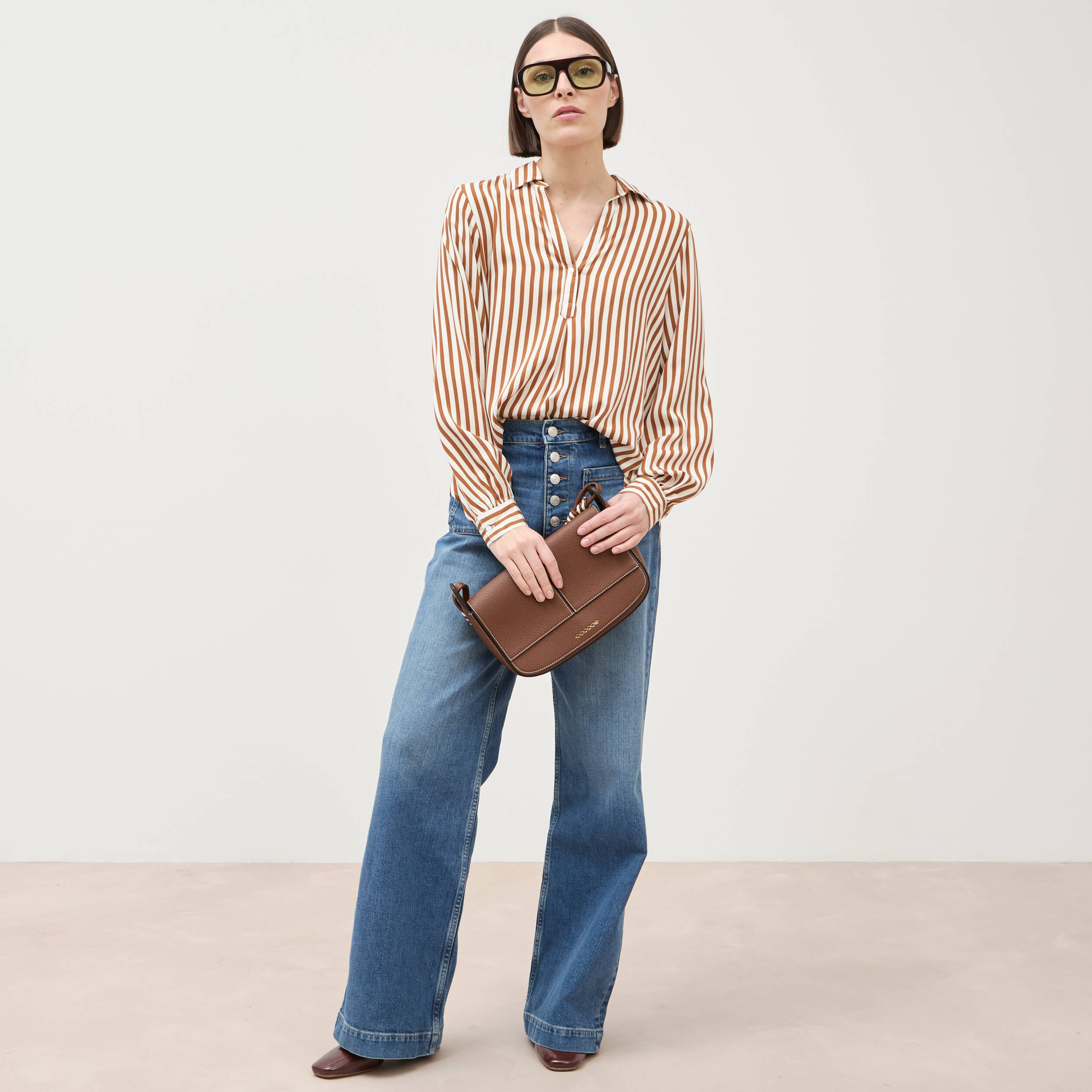 Blouse manches longues marron femme