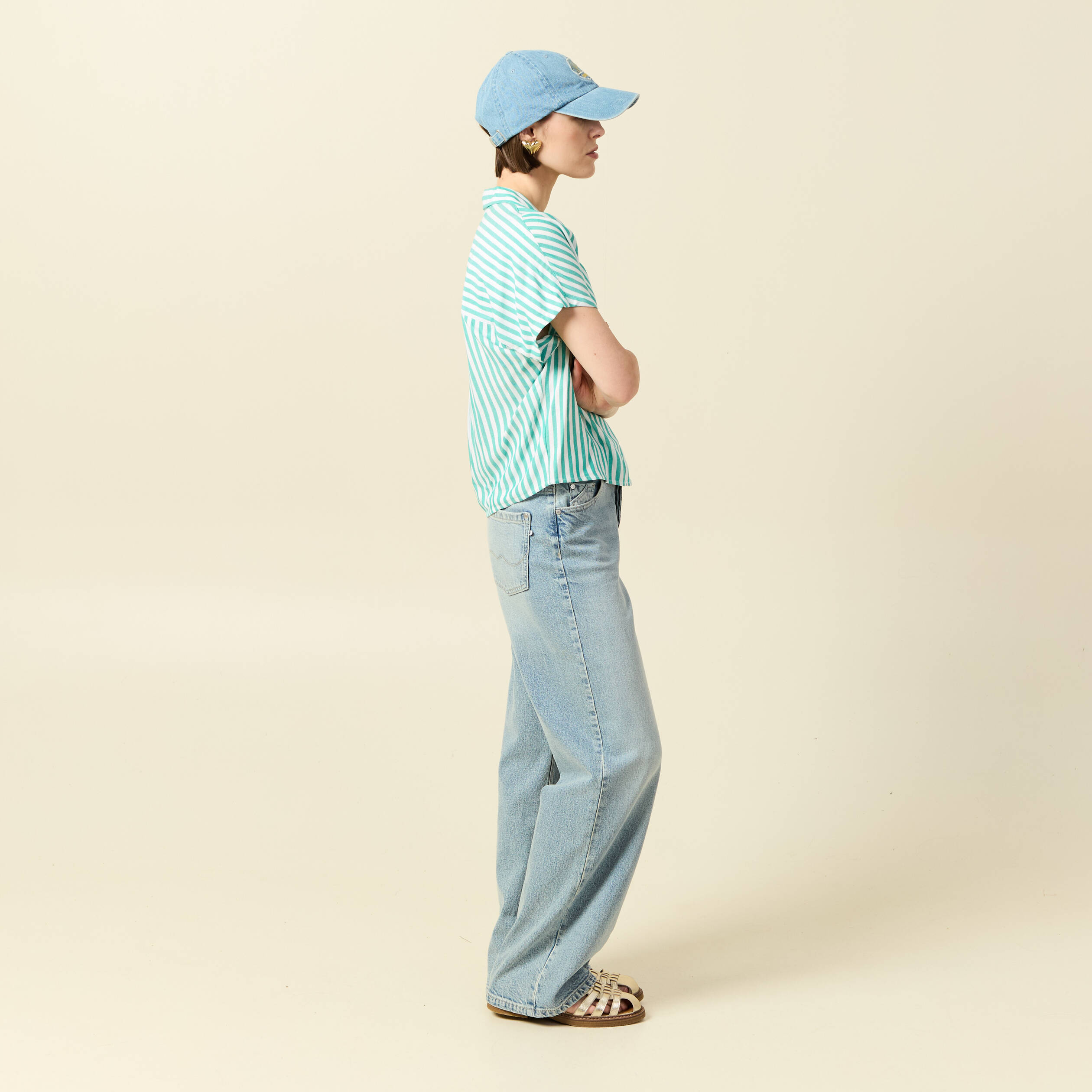 Chemise manches 3/4 vert turquoise femme