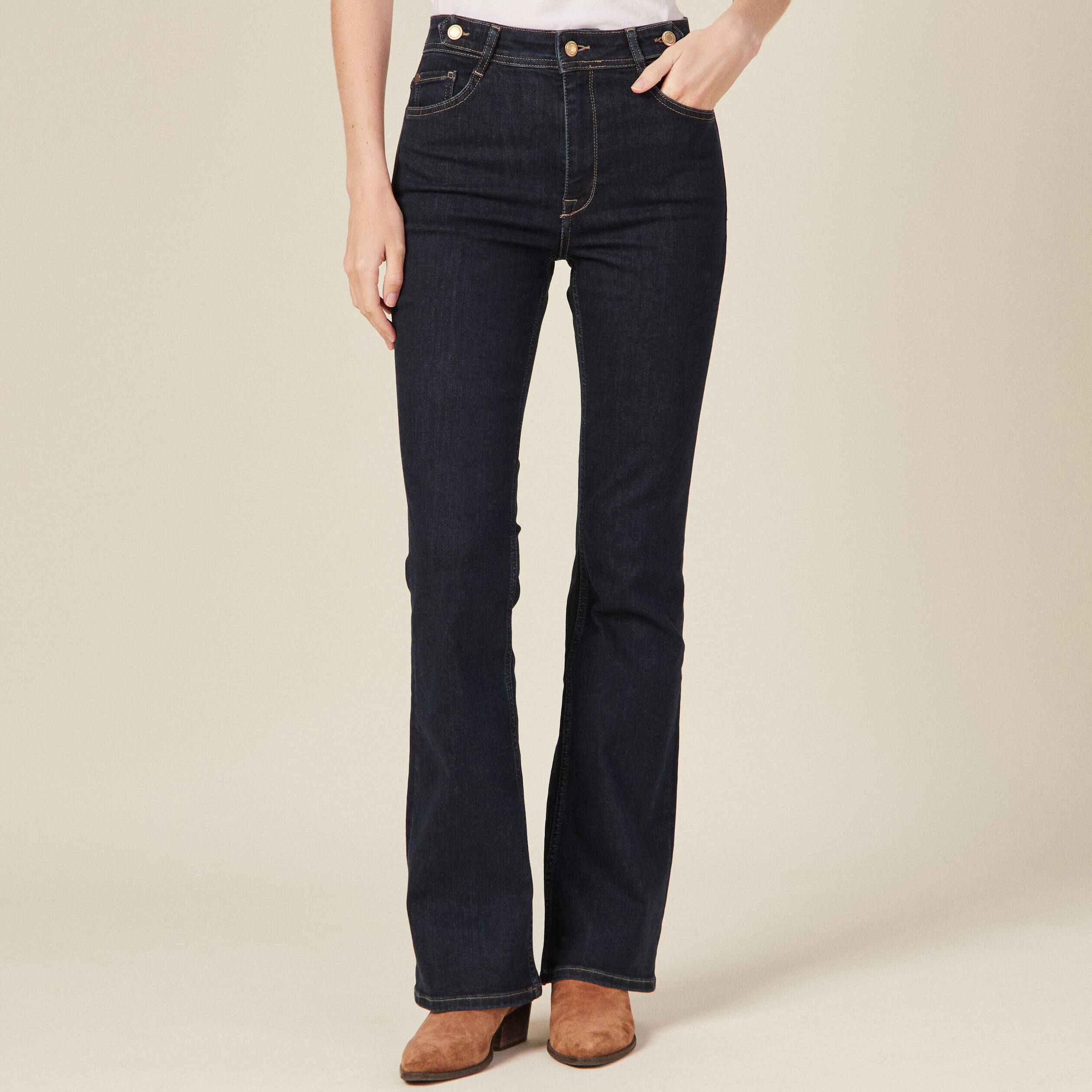 Jeans flare 5 poches denim brut rinse femme Bonobo