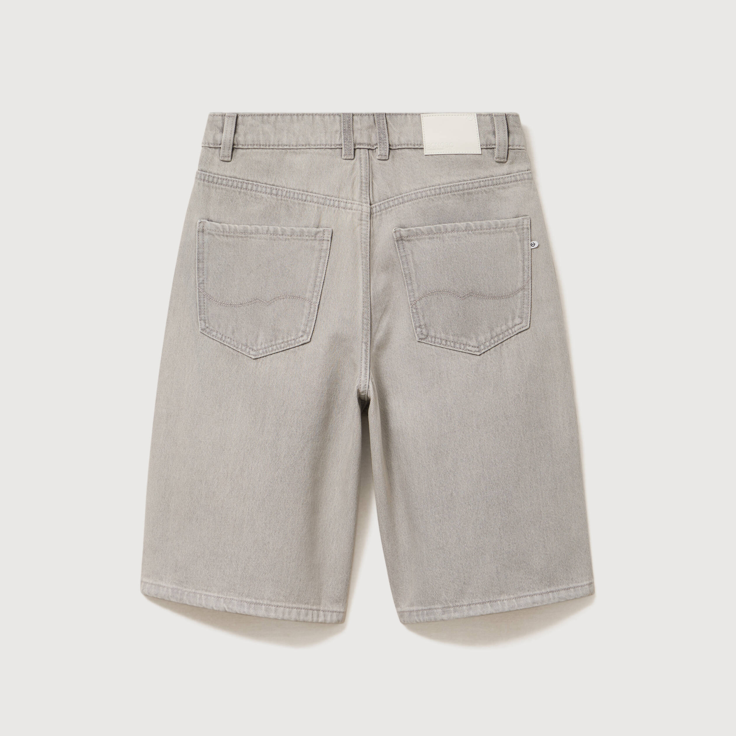 Bermuda large taille haute en coton denim gris clair femme