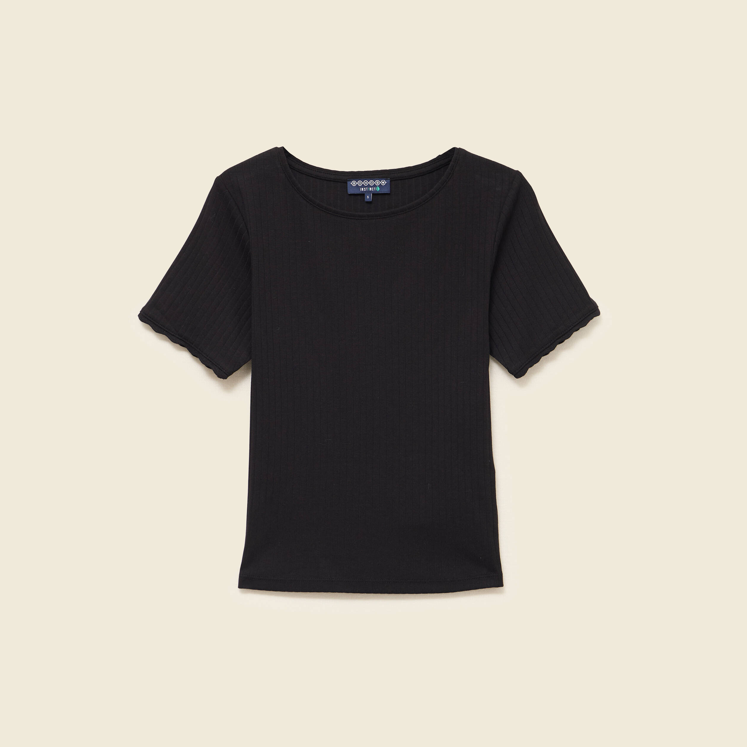 T-shirt manches courtes côtelé noir femme