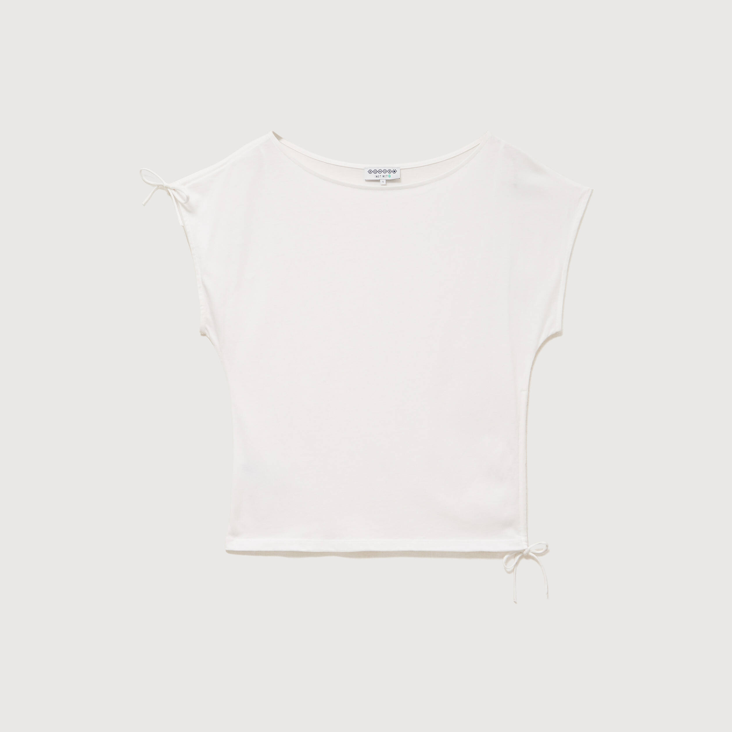 T-shirt ajust&eacute; col rond manches courtes ecru femme