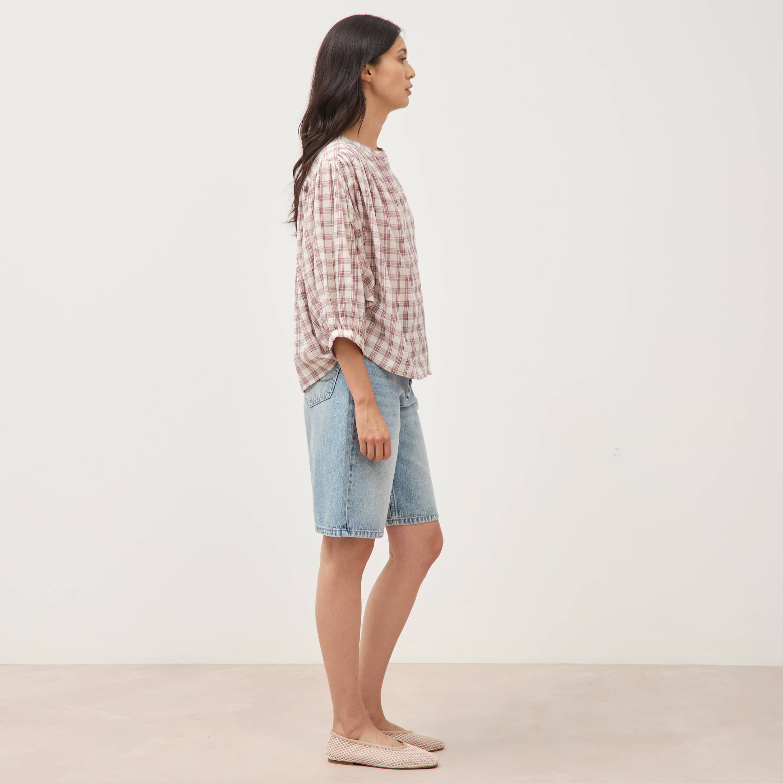 Chemise oversize &agrave; carreaux marron cognac femme