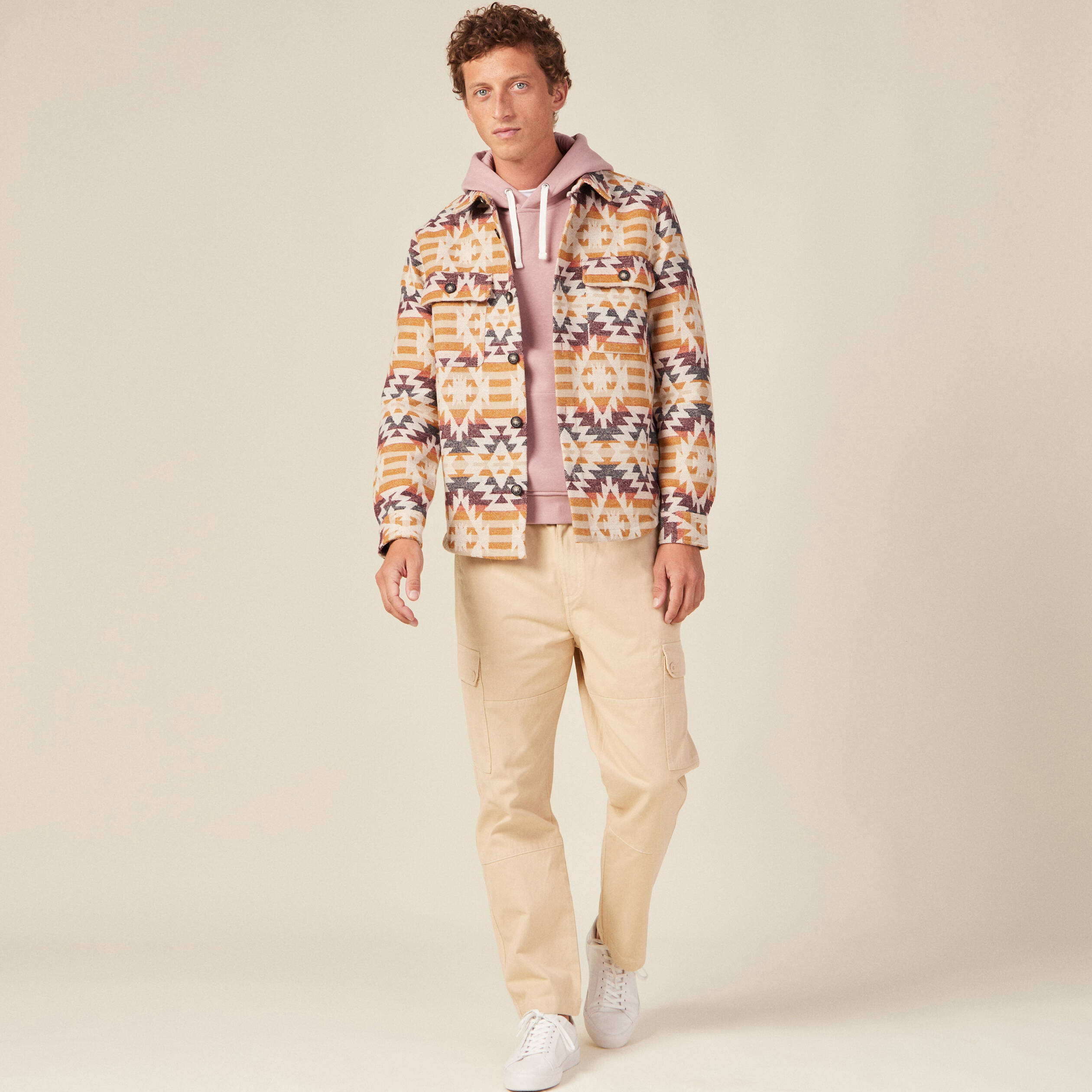 Surchemise manches longues beige homme