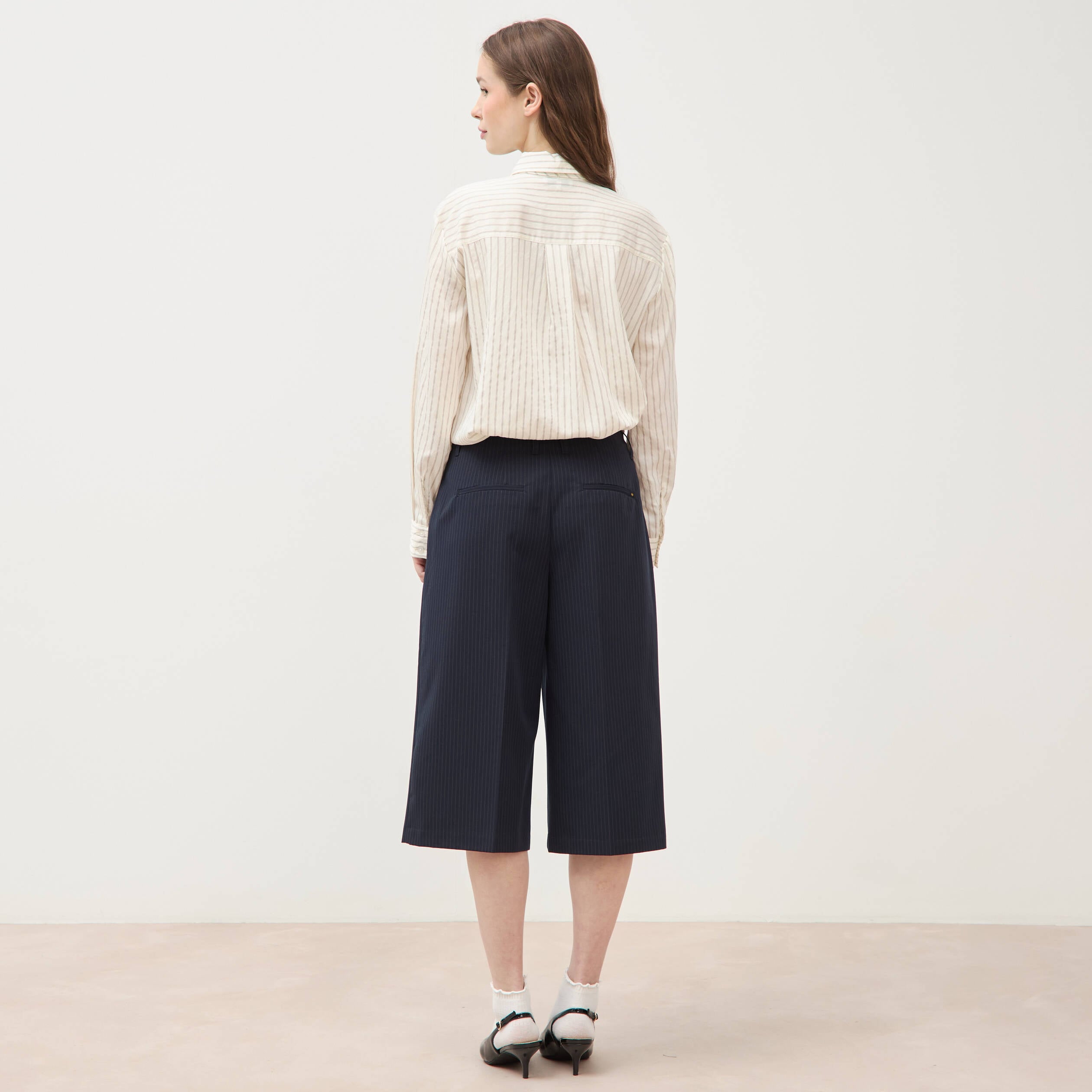 Bermuda large taille haute bleu marine femme