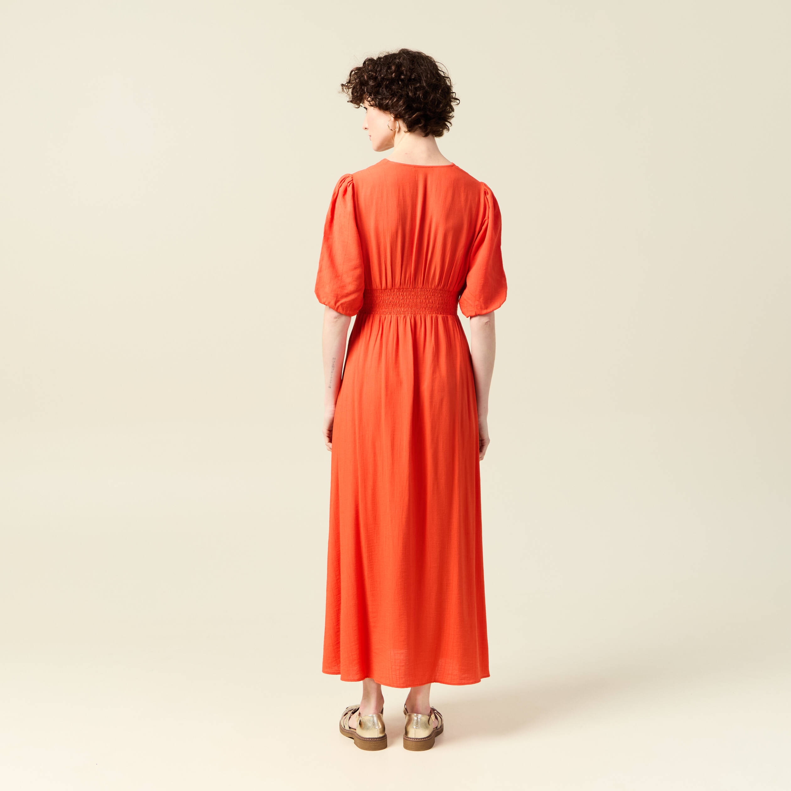 robe longue evasee orange femme Robe longue évasée orange femme